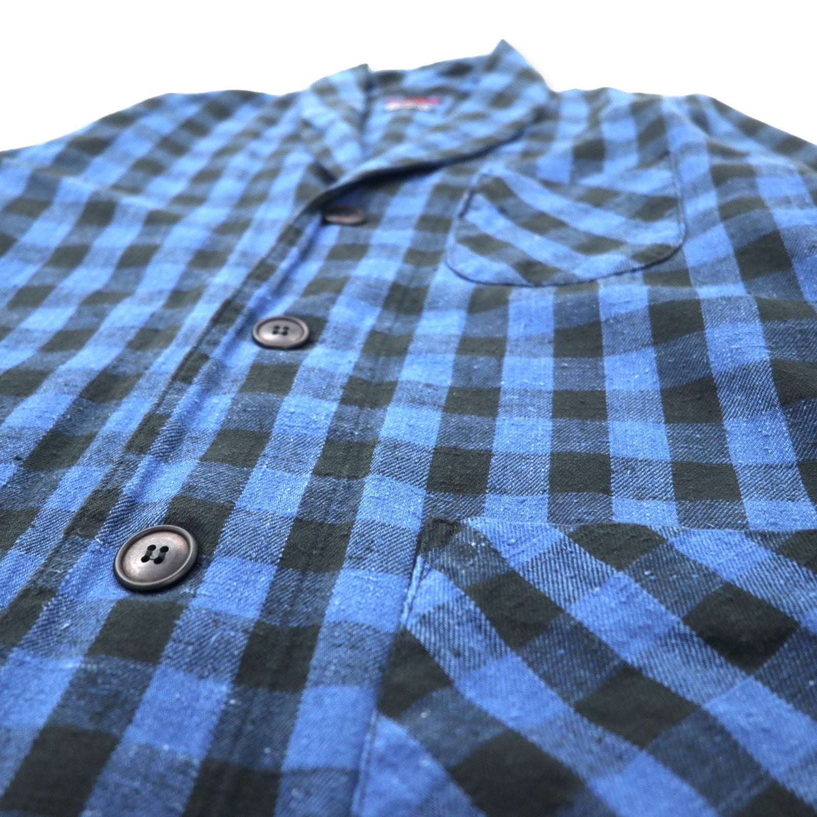 BLUE BLUE Cappotto da camera, chesterfield, soprabito, 2, blu, a quadri, cotone, tinto indaco, made in Japan