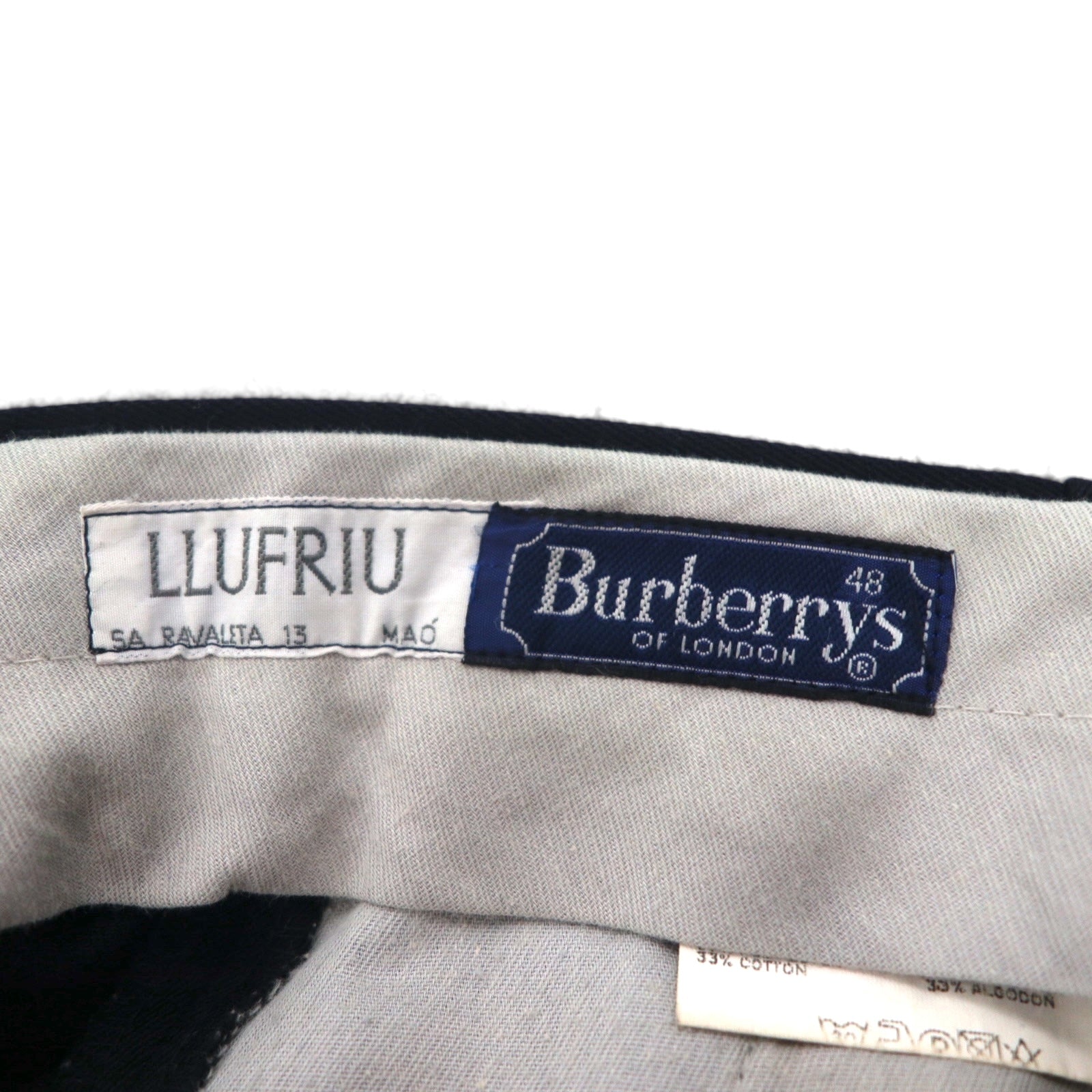 BURBERRY スペイン製 2タック ワイド スラックス パンツ L ネイビー ウール オールド ギャバジン