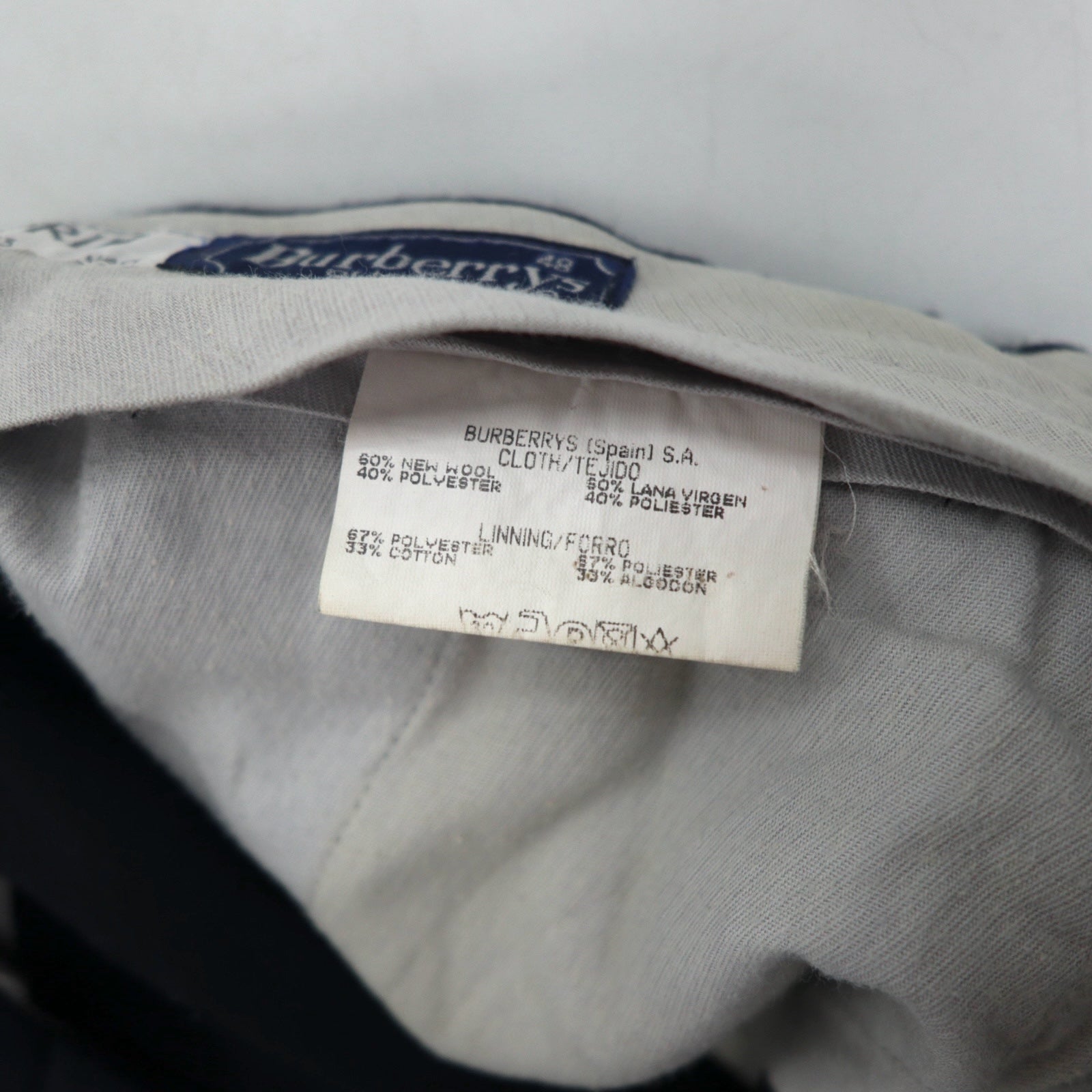 BURBERRY スペイン製 2タック ワイド スラックス パンツ L ネイビー ウール オールド ギャバジン