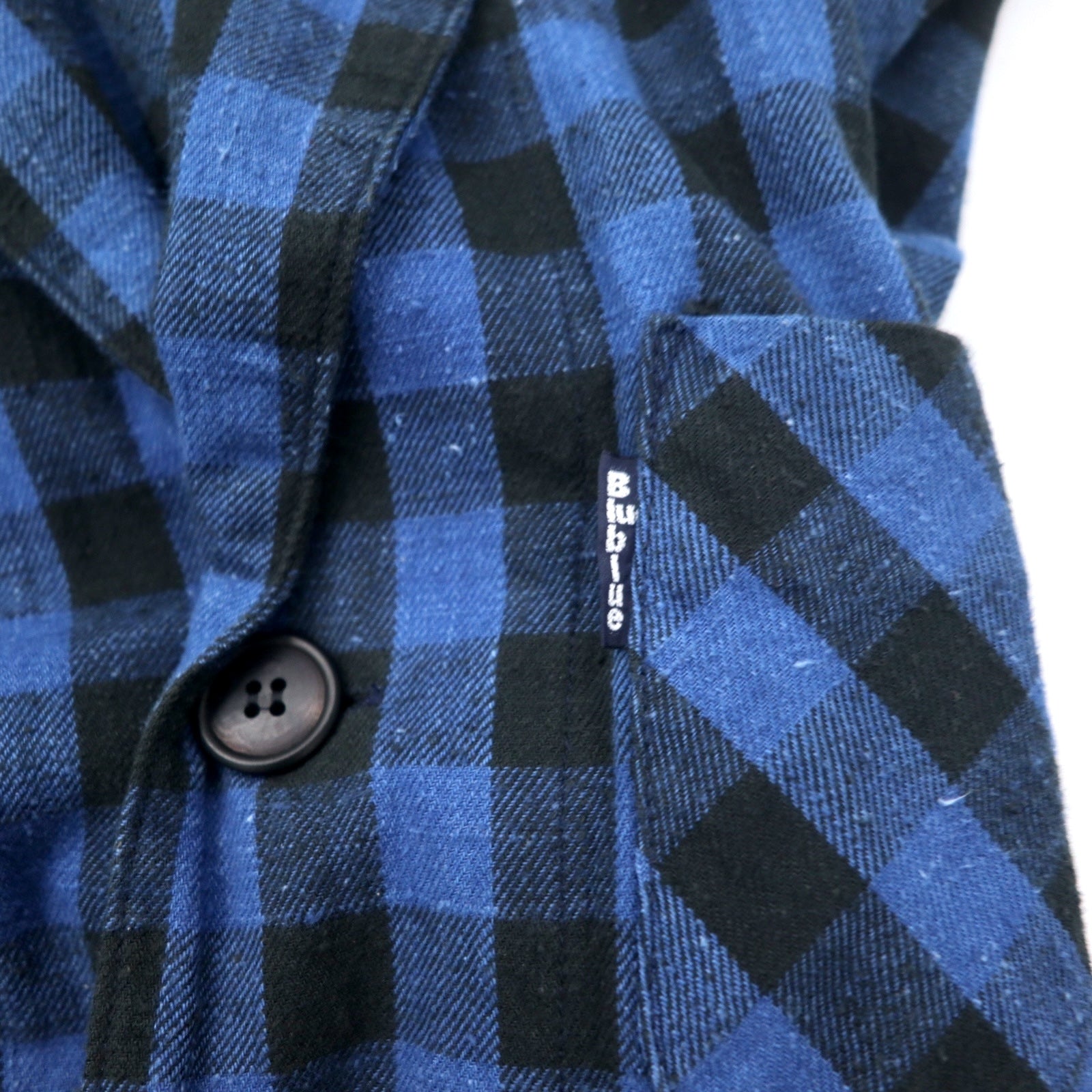 BLUE BLUE Cappotto da camera, chesterfield, soprabito, 2, blu, a quadri, cotone, tinto indaco, made in Japan