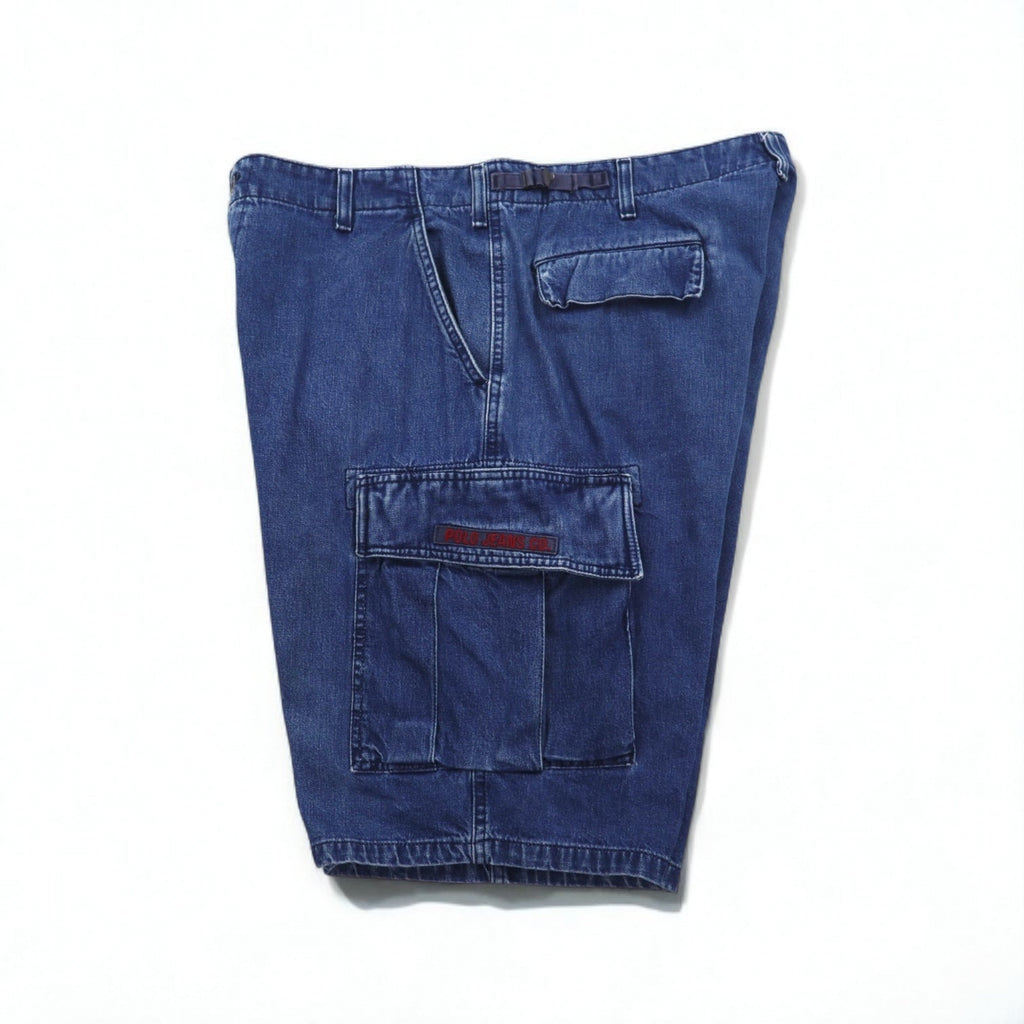 POLO JEANS CO. RALPH LAUREN 90年代 バギー ショート デニム カーゴパンツ ハーフパンツ XL インディゴ ブルー 膝下丈