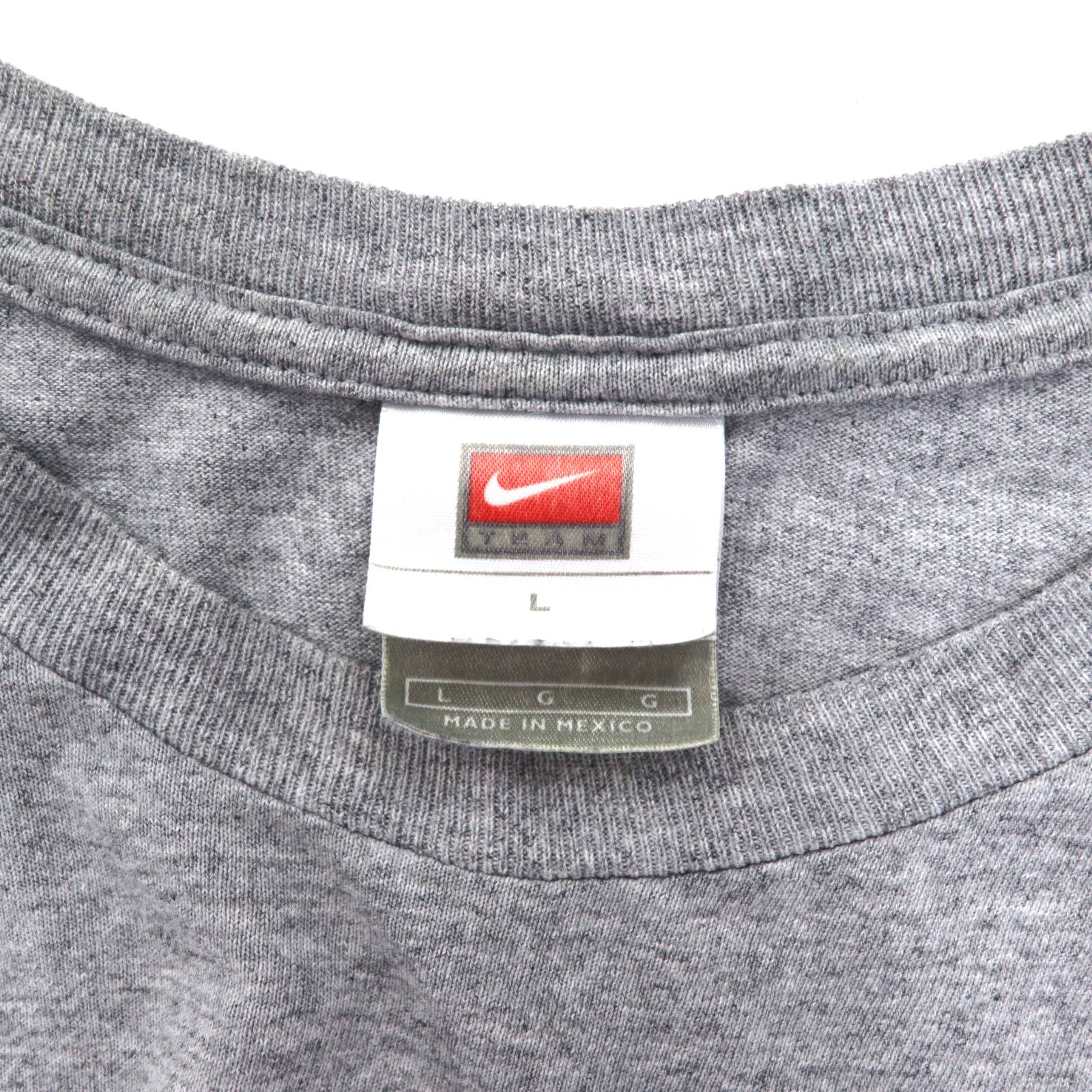 NIKE Anni 2000 etichetta TEAM T-shirt WITNESS L grigia cotone swoosh centrale Made in Mexico