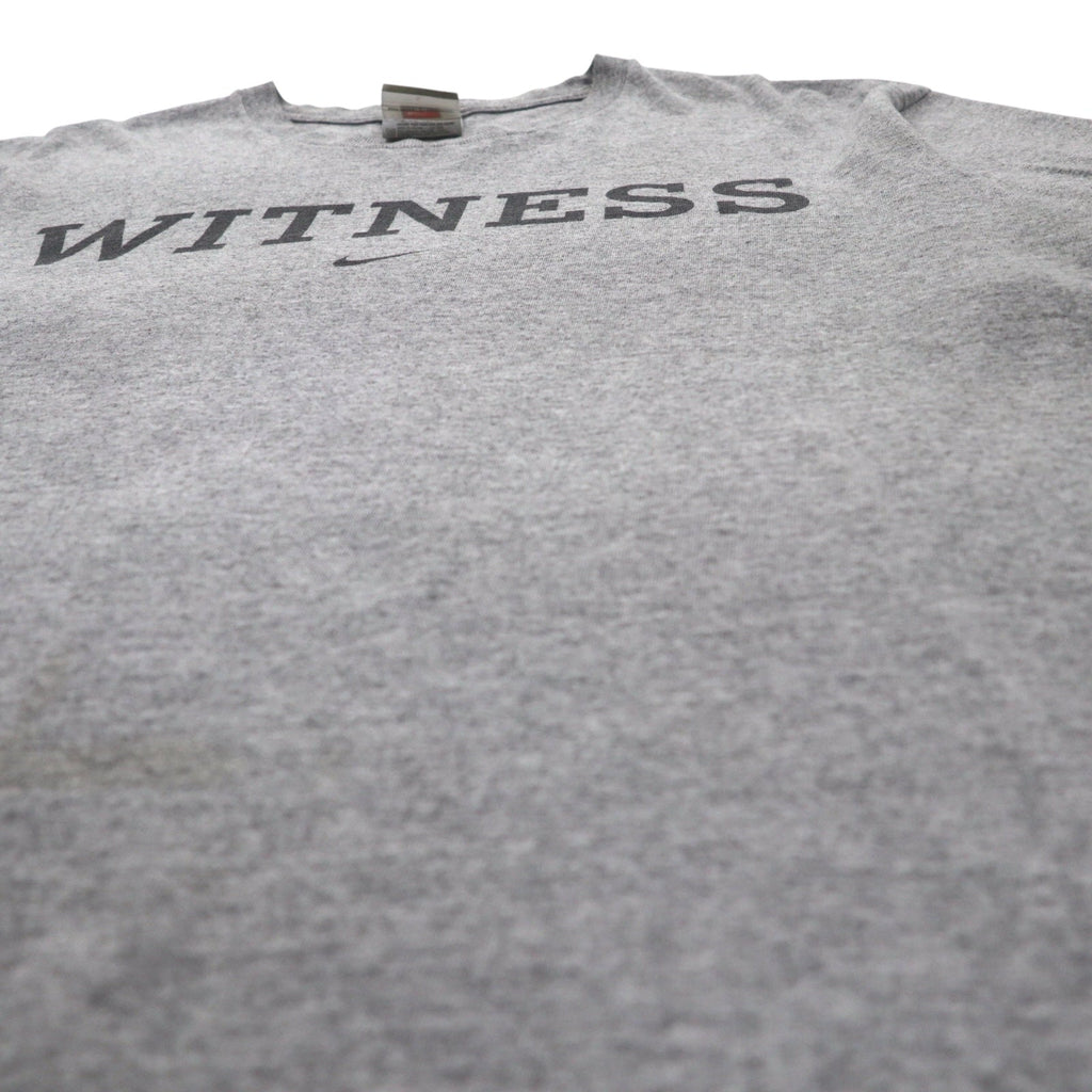 NIKE Anni 2000 etichetta TEAM T-shirt WITNESS L grigia cotone swoosh centrale Made in Mexico