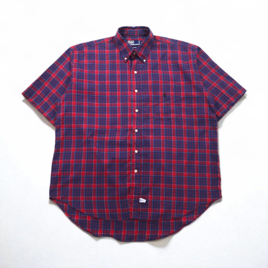 Polo by Ralph Lauren anni '90 camicia a maniche corte button-down taglia L quadri rossi e blu navy