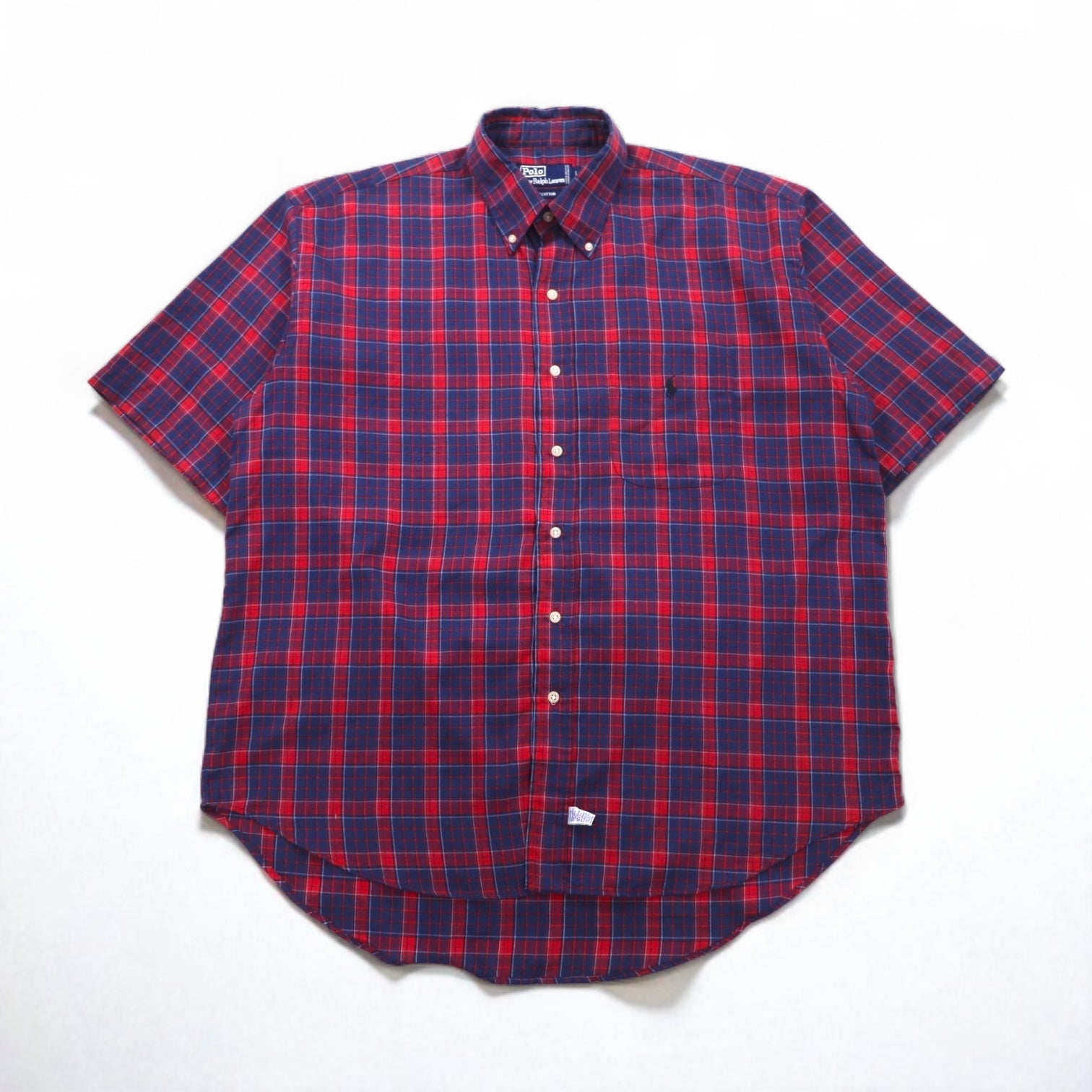 Polo by Ralph Lauren anni '90 camicia a maniche corte button-down taglia L quadri rossi e blu navy