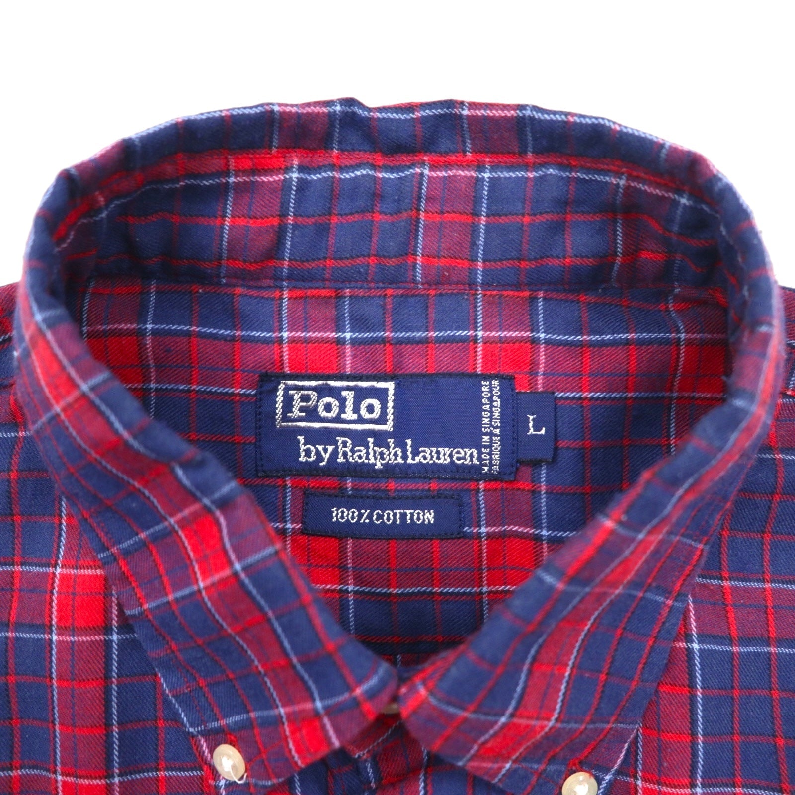 Polo by Ralph Lauren anni '90 camicia a maniche corte button-down taglia L quadri rossi e blu navy