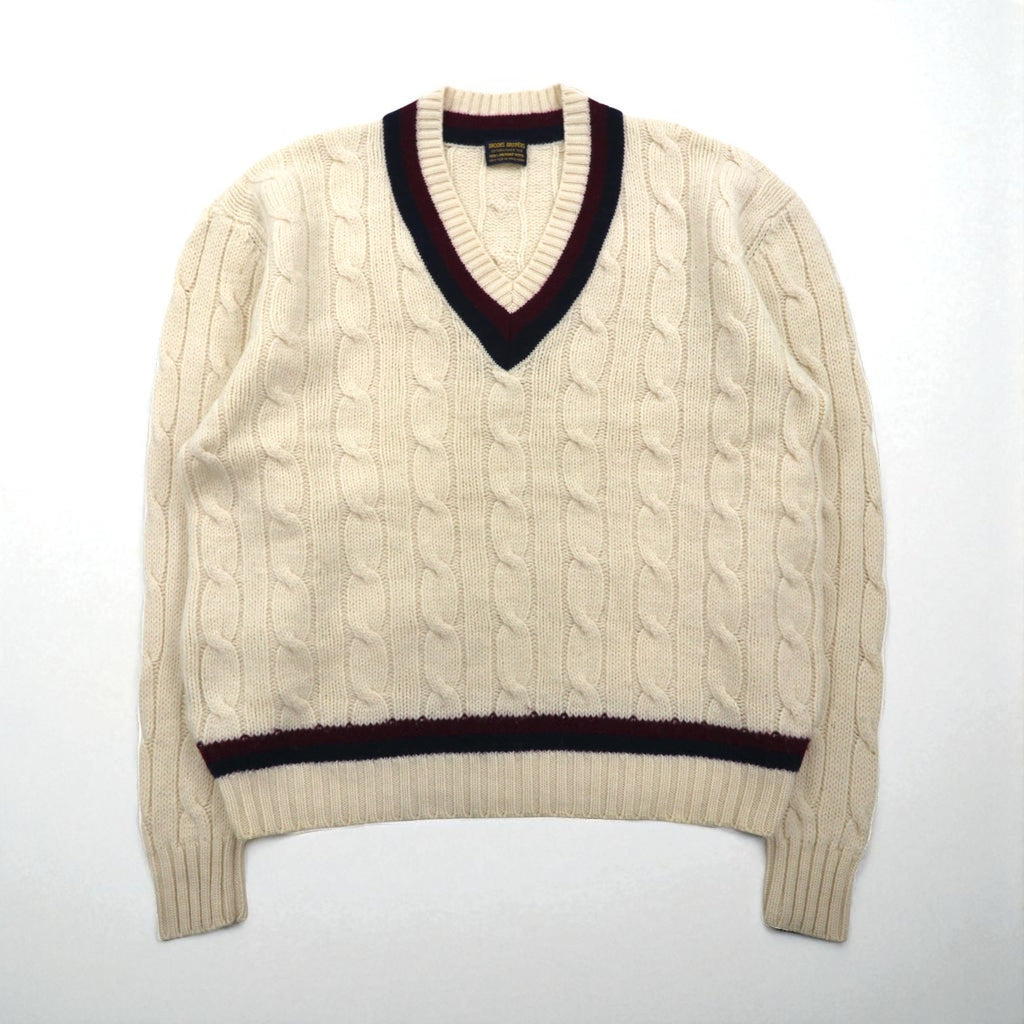 Brooks Brothers 90年代 チルデン ニット Vネック セーター XL オフホワイト メリノウール ケーブル編み