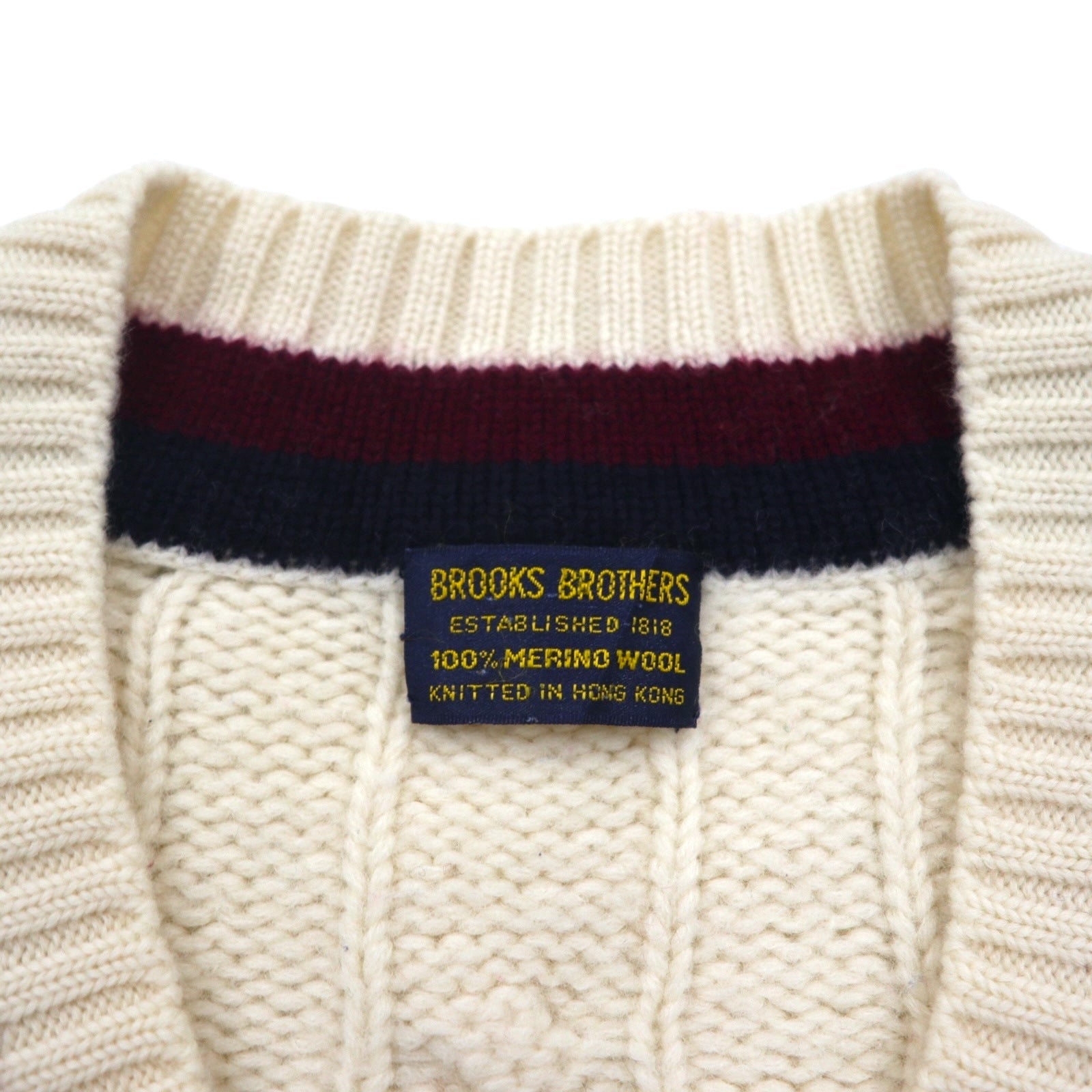 Brooks Brothers 90年代 チルデン ニット Vネック セーター XL オフホワイト メリノウール ケーブル編み
