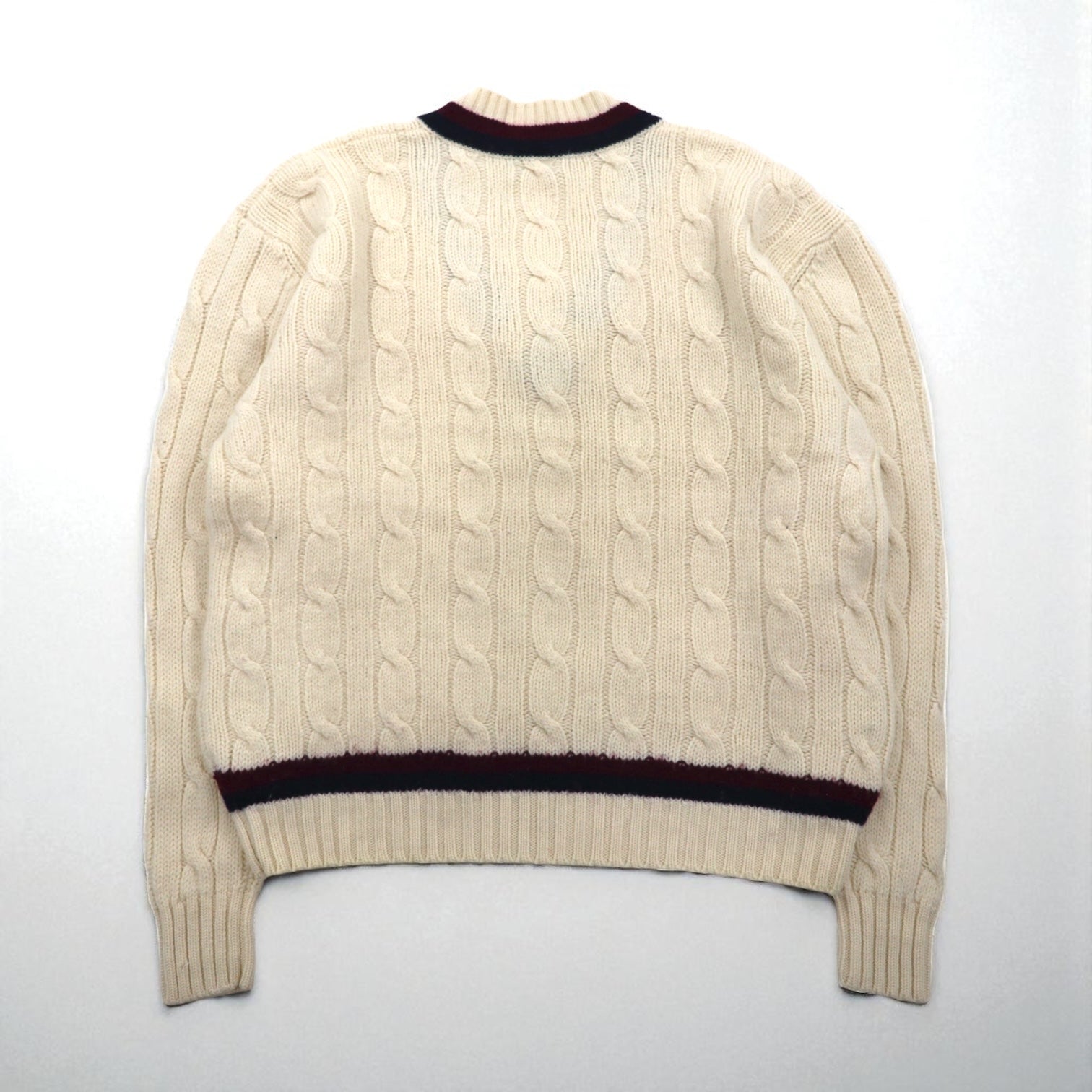 Brooks Brothers 90年代 チルデン ニット Vネック セーター XL オフホワイト メリノウール ケーブル編み