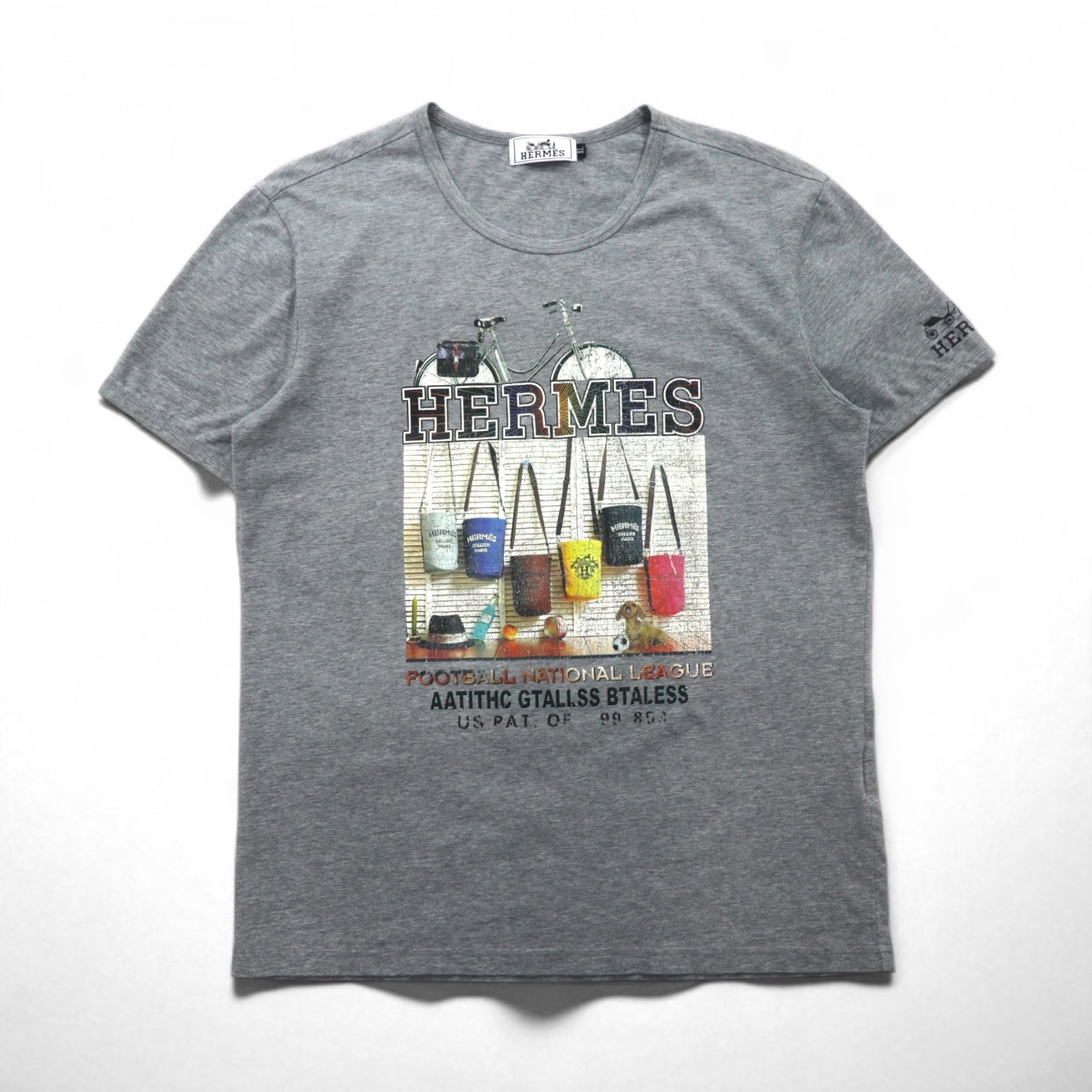 HERMES T-shirt con stampa fotografica, taglia XL, grigio, in cotone, made in Italy, ALINE