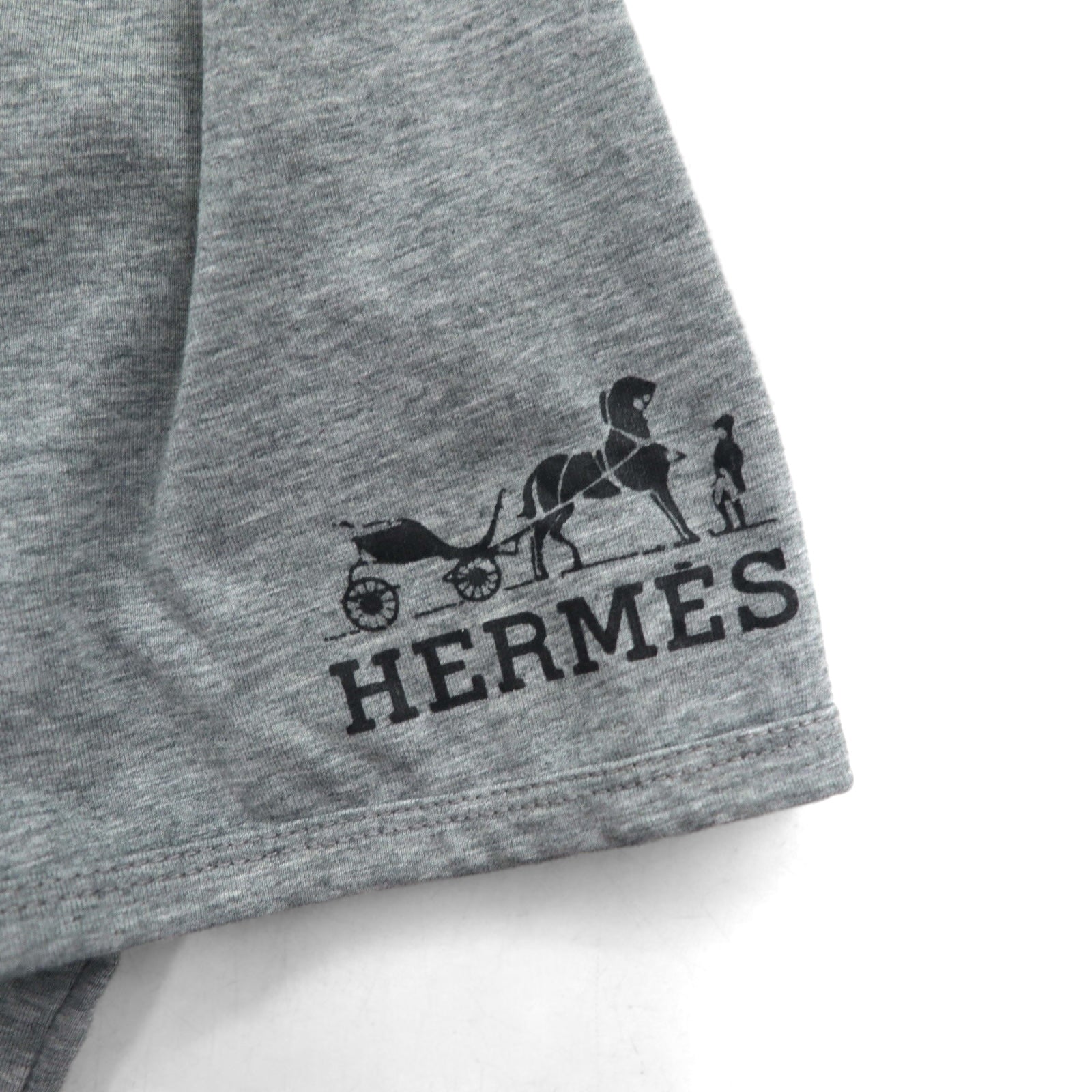 HERMES イタリア製 フォトグラフィック プリント Tシャツ XL グレー コットン ALINE