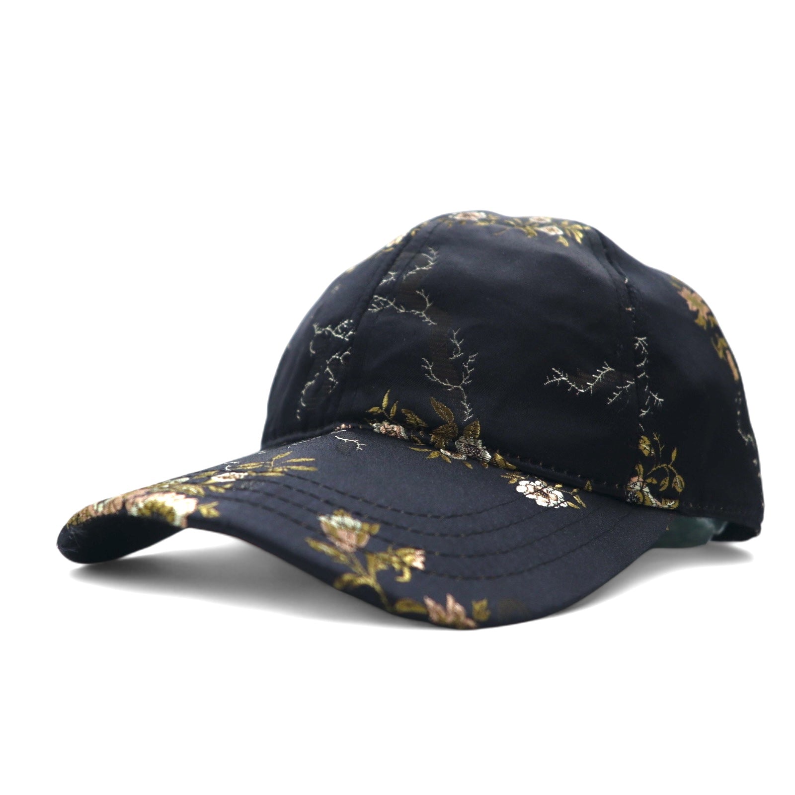 TIME AND TRU Berretto in satin ricamato souvenir ONE nero poliestere floreale