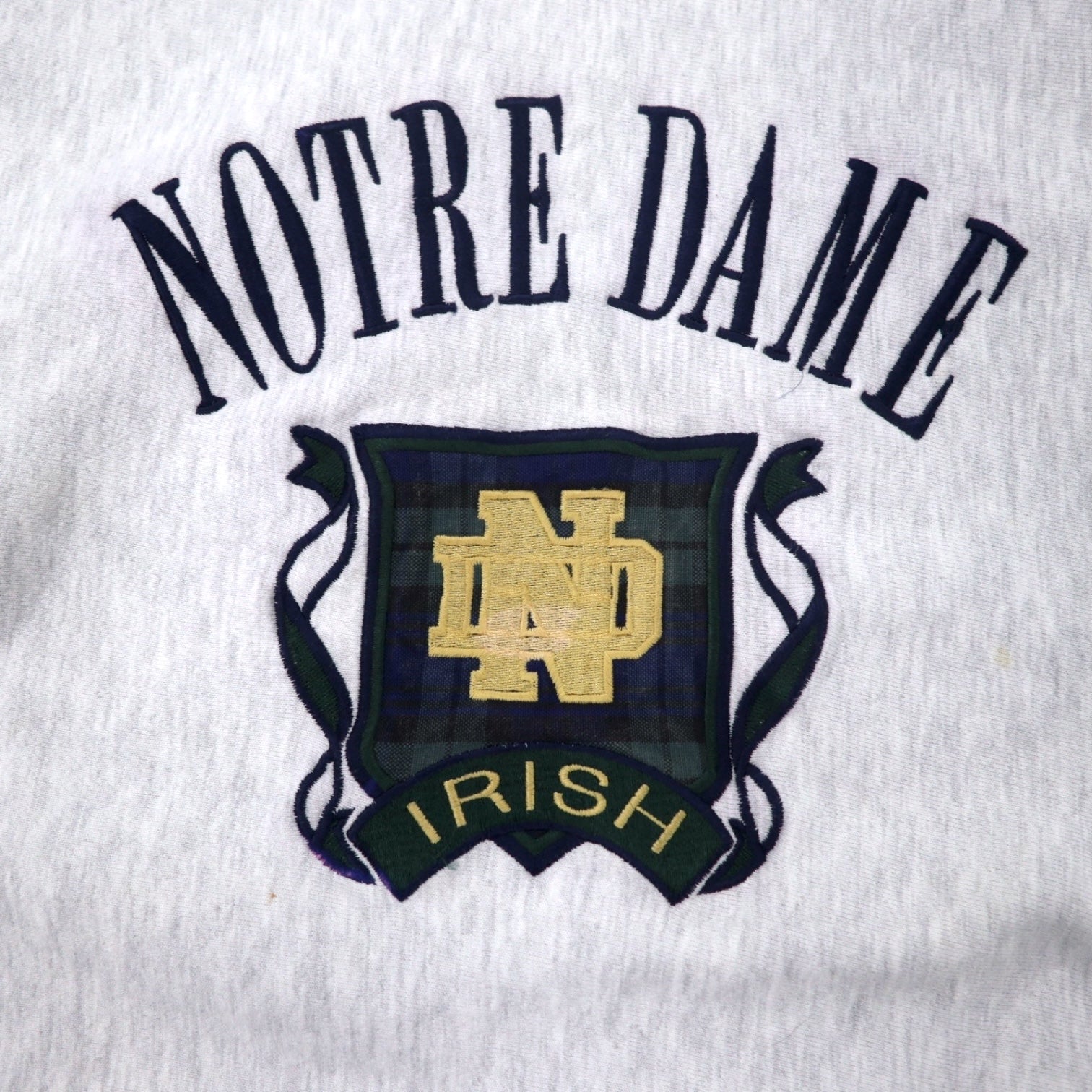 MV SPORT Made in USA anni '90 PRO WEAVE Reverse Weave Felpa con ricamo college XL Grigio Cotone Interno felpato NOTRE DAME logo ad arco
