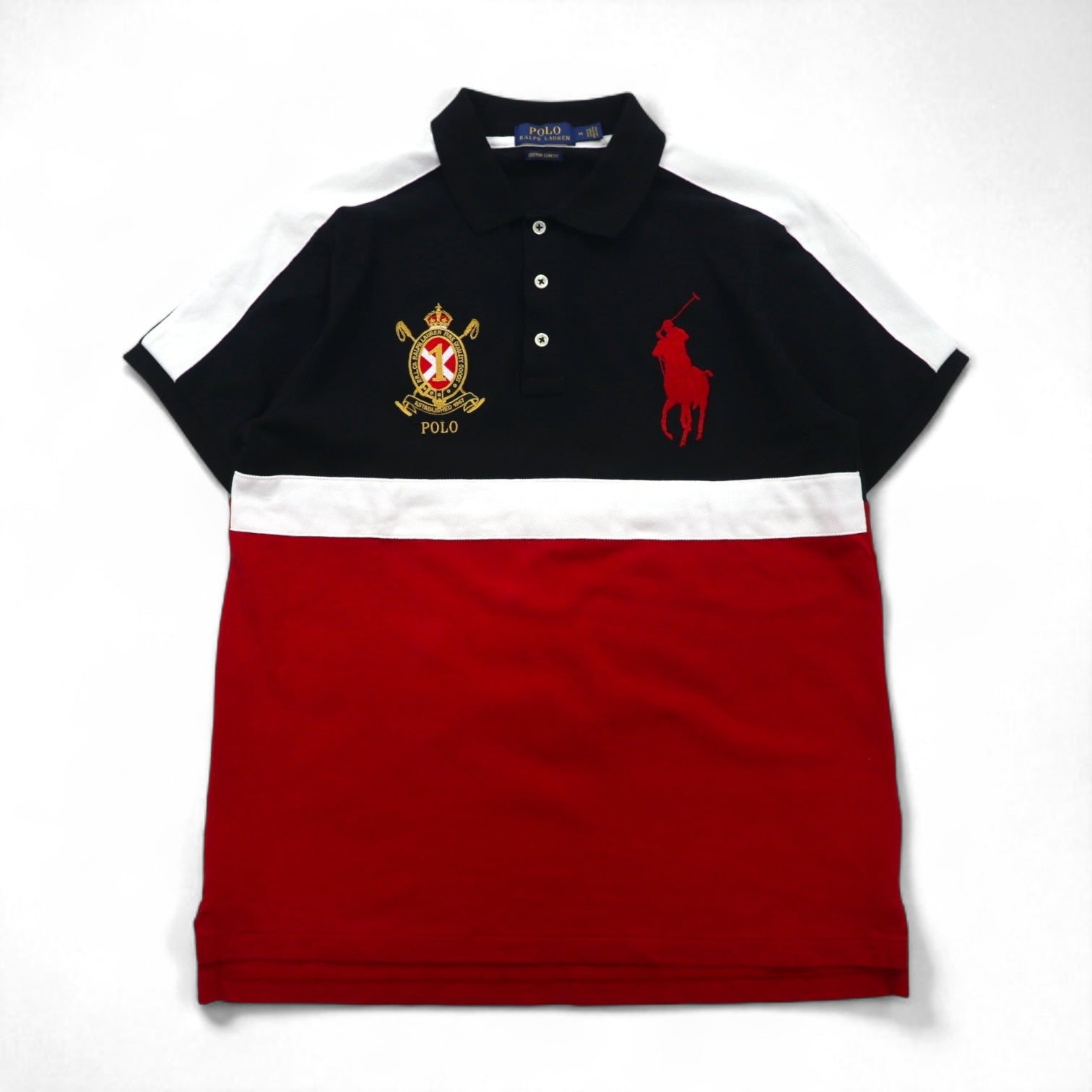 POLO RALPH LAUREN Polo ricamata Big Pony M Nero Rosso Piquet Stemma Toppa