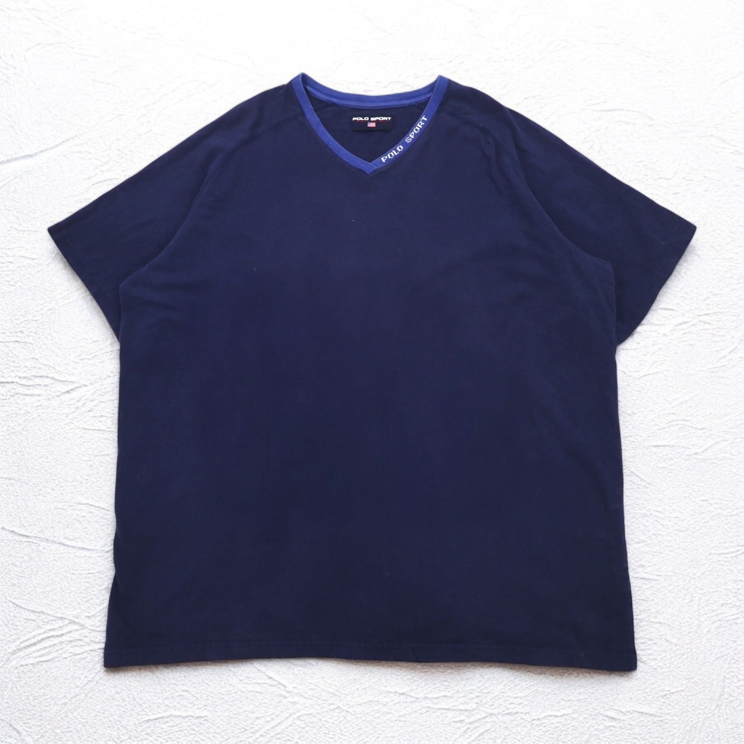 POLO SPORT RALPH LAUREN T-shirt scollo a V sbiadita anni '90 XXL Cotone Blu Navy Oversize