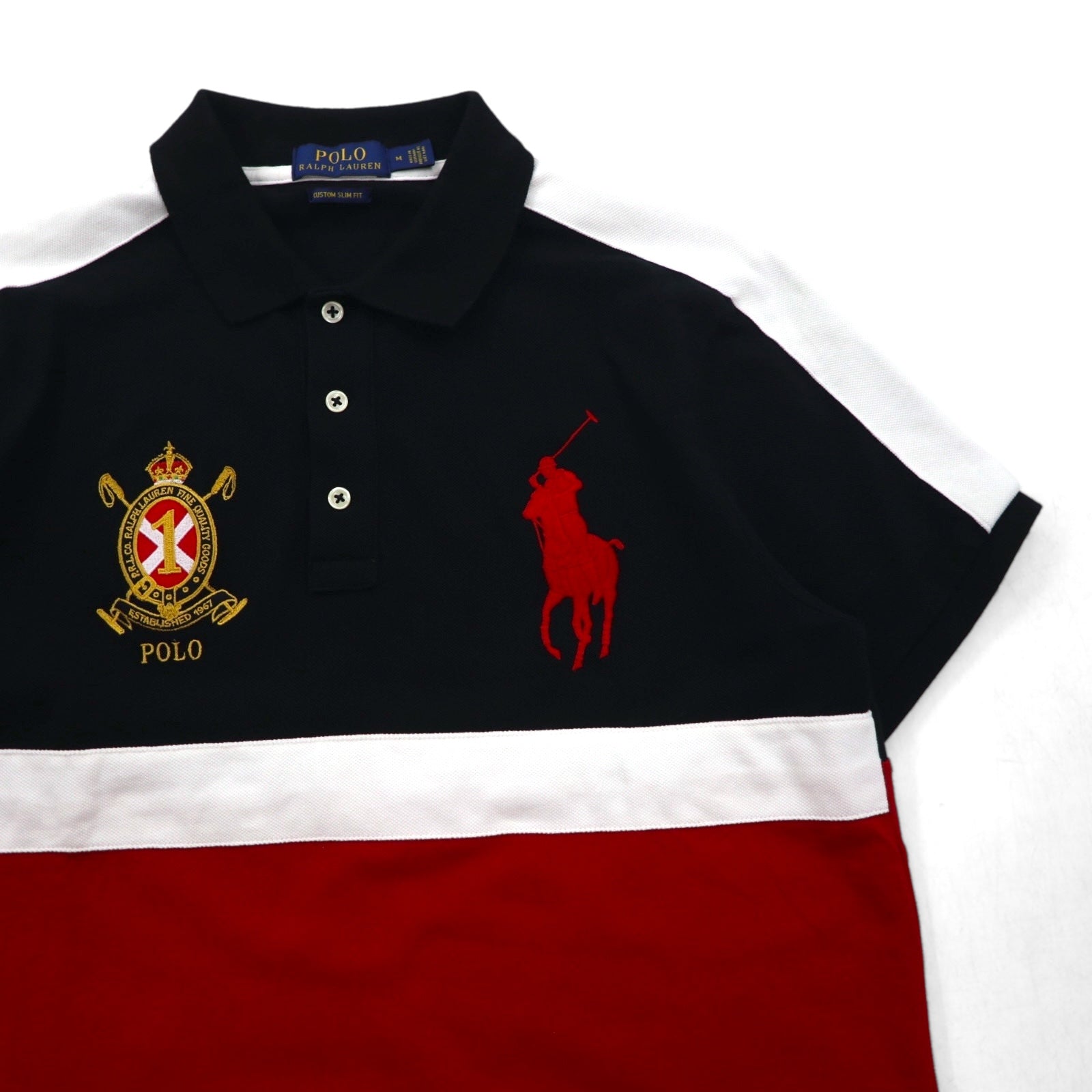 POLO RALPH LAUREN Polo ricamata Big Pony M Nero Rosso Piquet Stemma Toppa