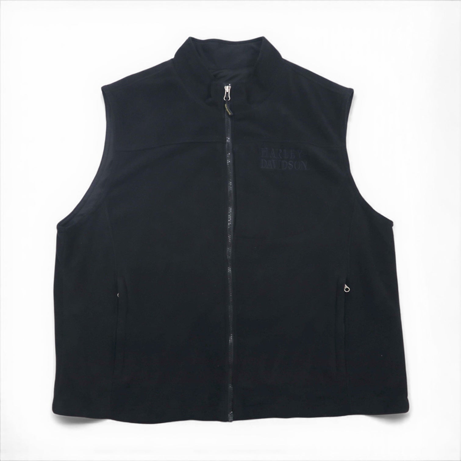 HARLEY DAVIDSON 刺繍 スカル フリース ベスト XL ブラック ポリエステル