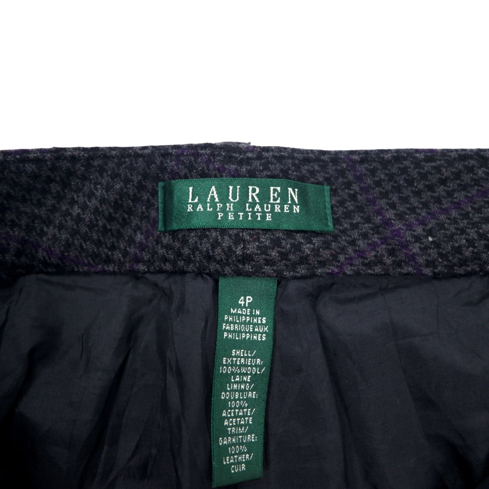LAUREN RALPH LAUREN Pantaloni a sigaretta anni '90 L grigi Principe di Galles lana