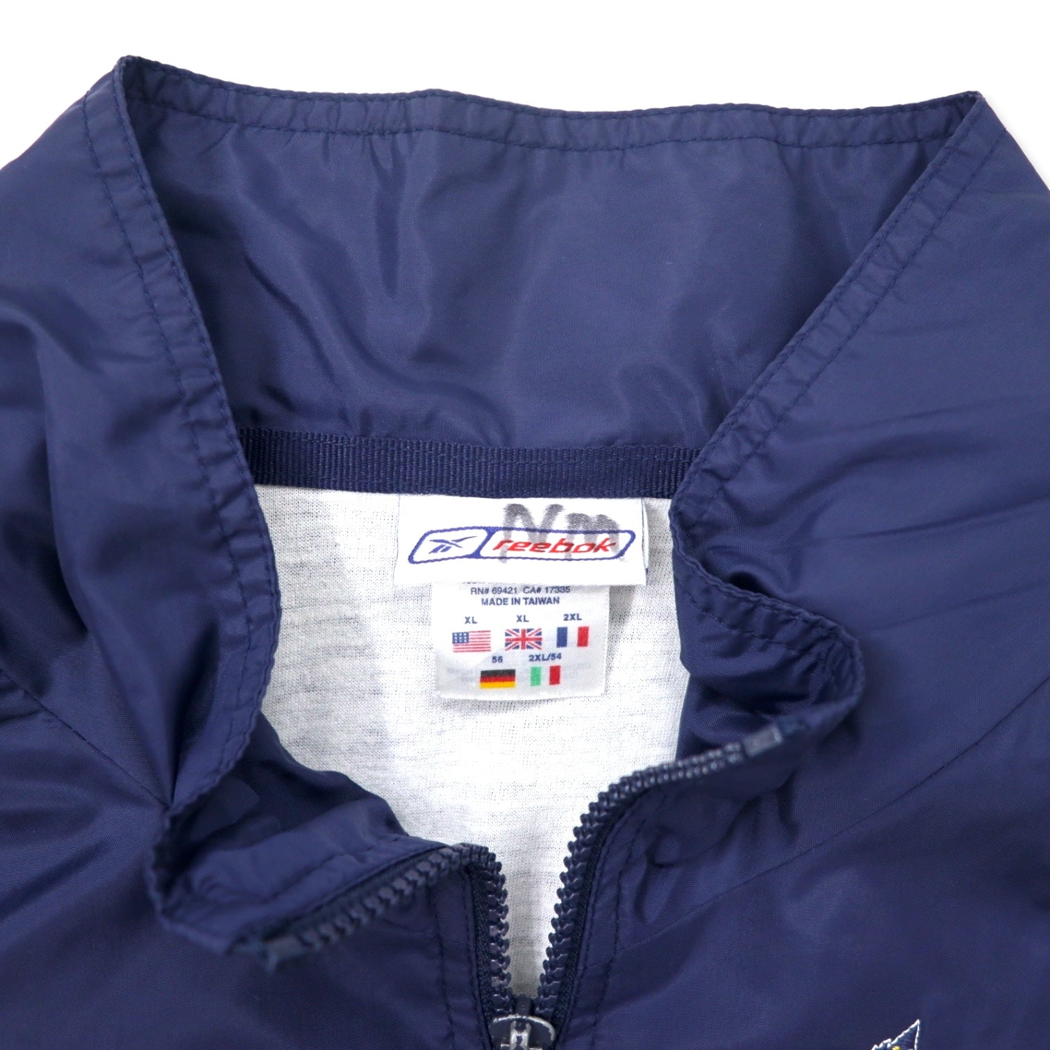 Reebok giacca in nylon anni '00 XL blu navy con ricamo logo Vector taglia grande
