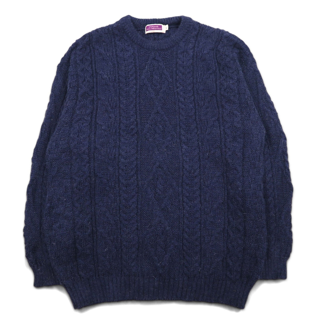 HIGHLAND HOME INDUSTRIES Maglione Aran Fisherman L Blu Navy Lana Made in UK