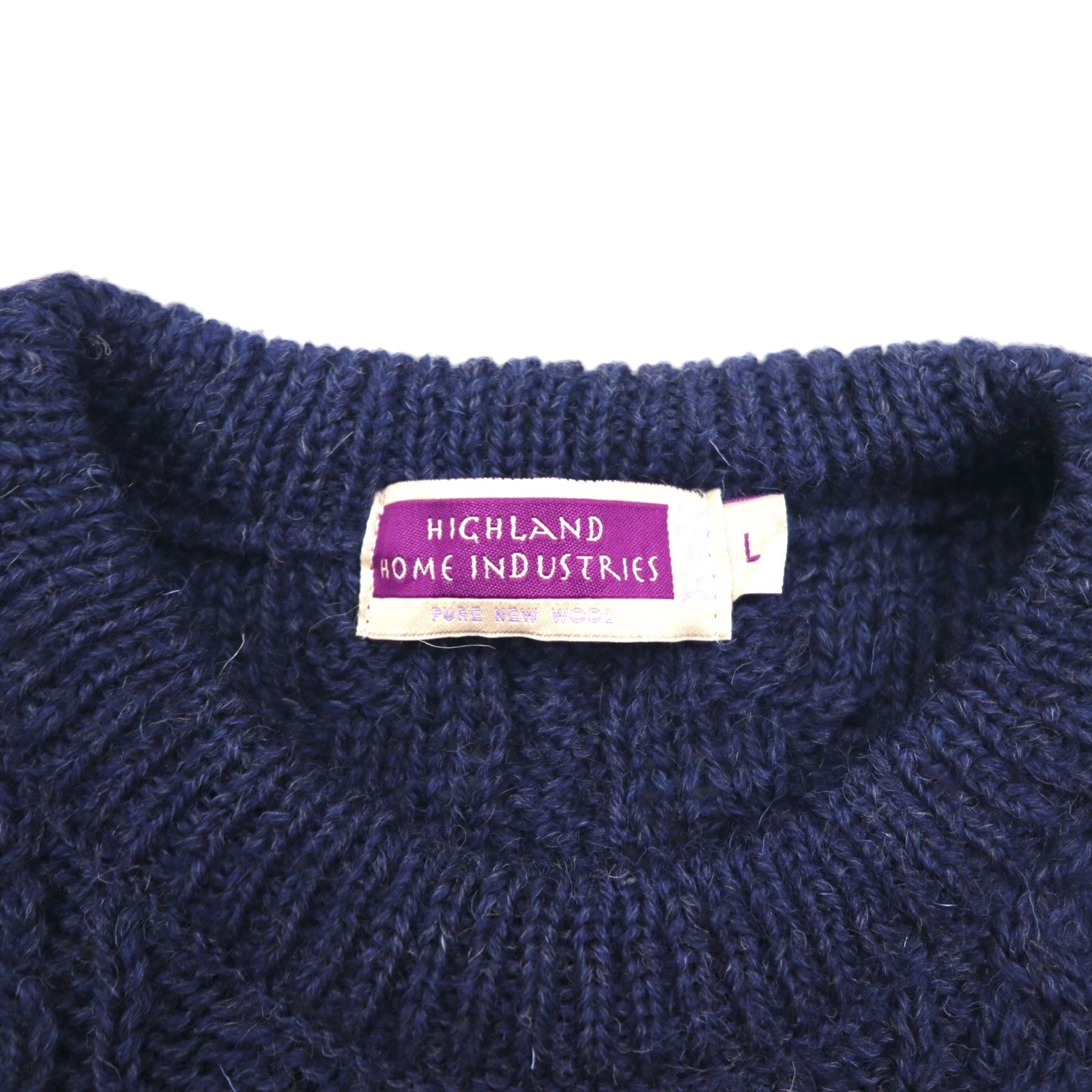 HIGHLAND HOME INDUSTRIES Maglione Aran Fisherman L Blu Navy Lana Made in UK