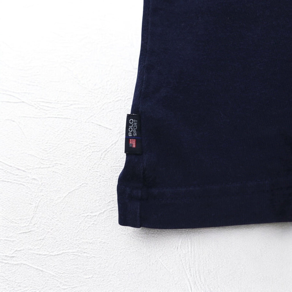 POLO SPORT RALPH LAUREN T-shirt scollo a V sbiadita anni '90 XXL Cotone Blu Navy Oversize