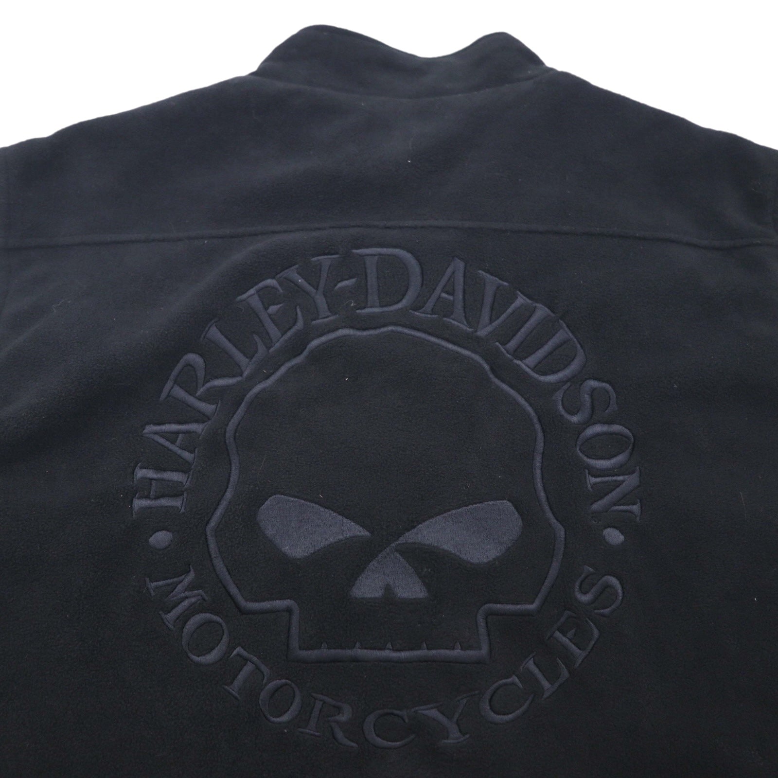HARLEY DAVIDSON 刺繍 スカル フリース ベスト XL ブラック ポリエステル
