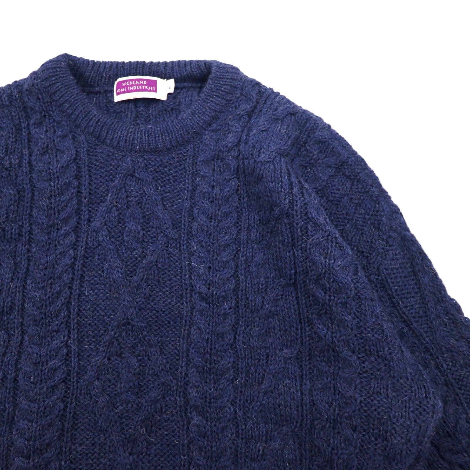 HIGHLAND HOME INDUSTRIES Maglione Aran Fisherman L Blu Navy Lana Made in UK