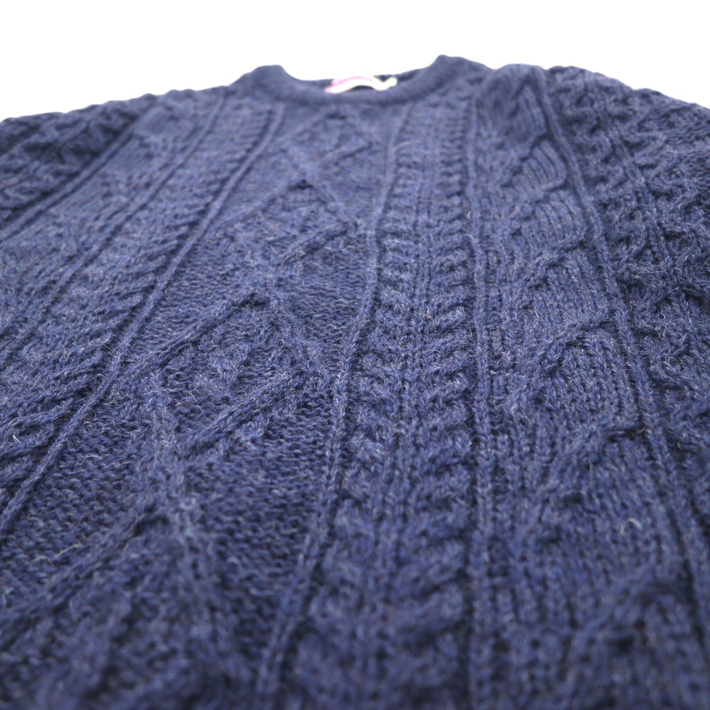 HIGHLAND HOME INDUSTRIES Maglione Aran Fisherman L Blu Navy Lana Made in UK