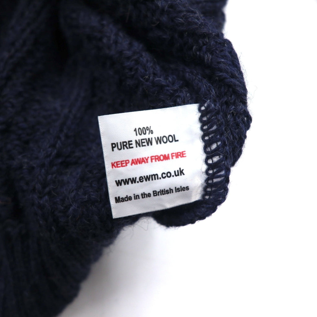 HIGHLAND HOME INDUSTRIES Maglione Aran Fisherman L Blu Navy Lana Made in UK