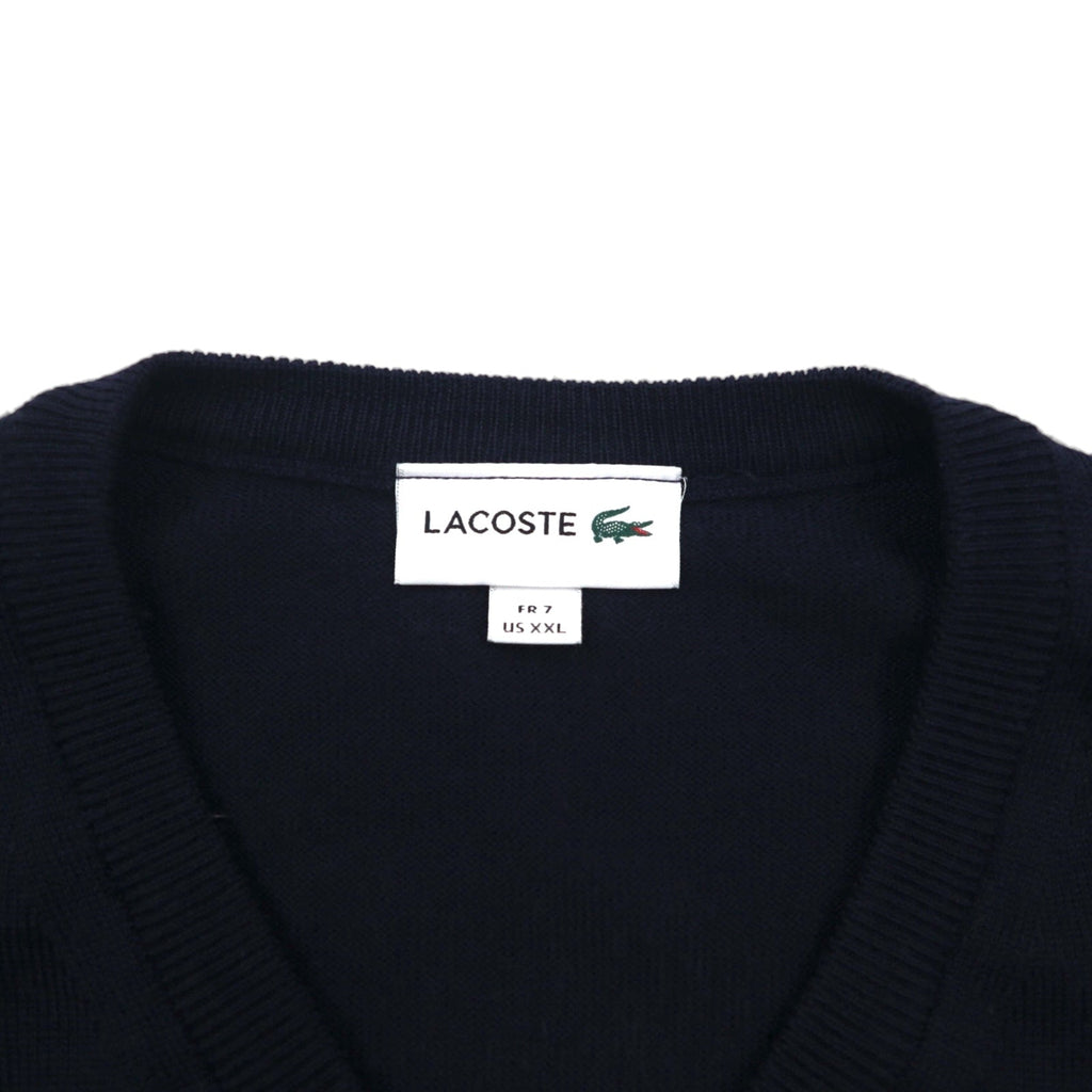 LACOSTE Vネック ニット セーター XL ネイビー ウール ワンポイント 刺繍 F70736