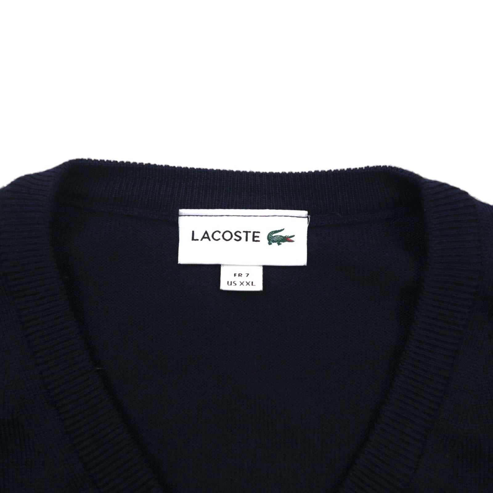 LACOSTE Vネック ニット セーター XL ネイビー ウール ワンポイント 刺繍 F70736