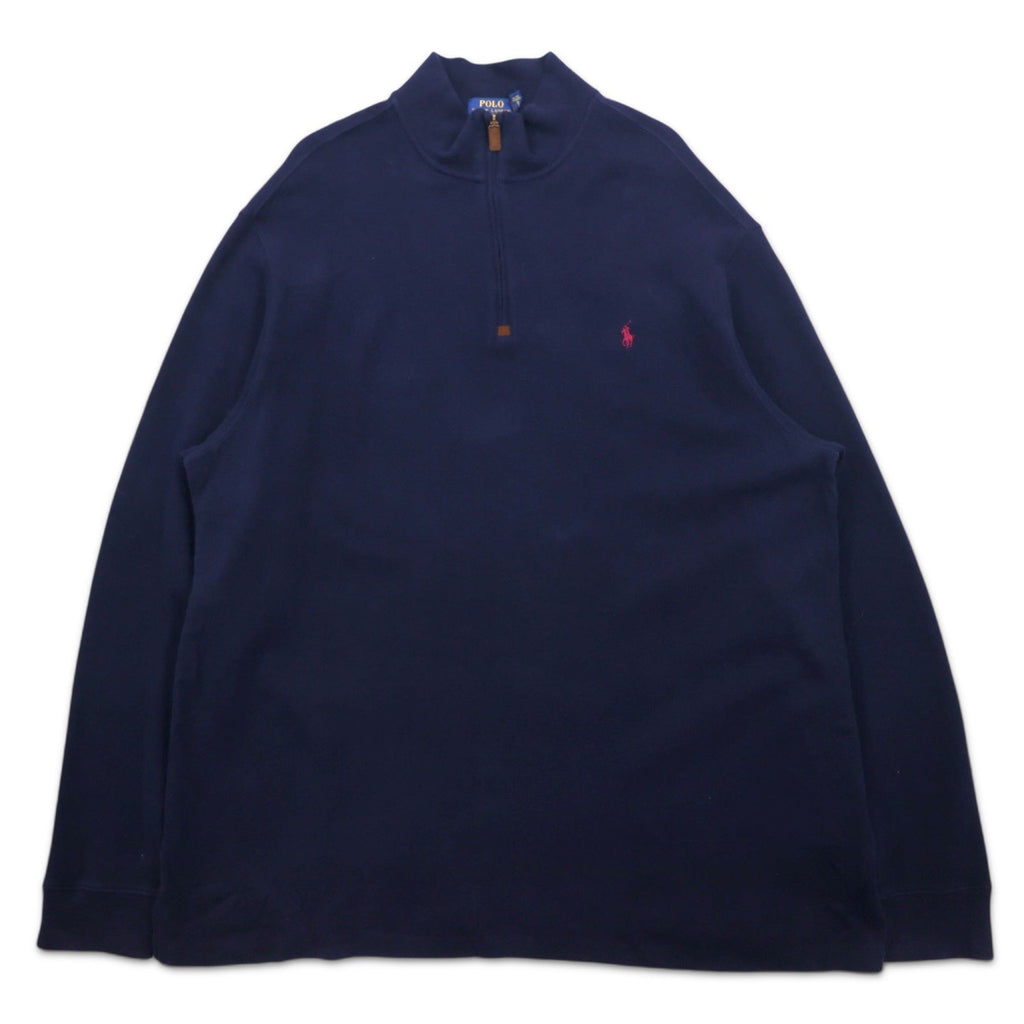 POLO RALPH LAUREN felpa con zip corta, 2XLT, blu navy, cotone, ricamo piccolo pony