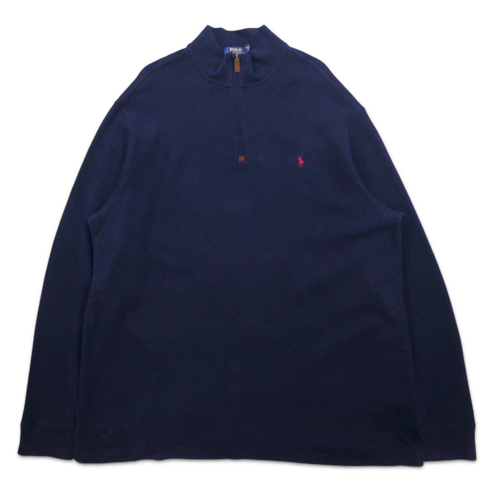 POLO RALPH LAUREN felpa con zip corta, 2XLT, blu navy, cotone, ricamo piccolo pony