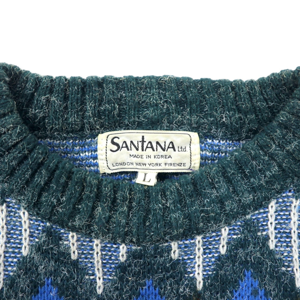 SANTANA 90年代 総柄 ニット セーター L グレー アクリル
