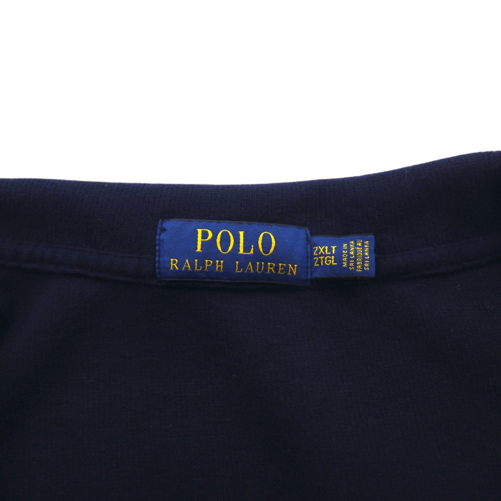 POLO RALPH LAUREN felpa con zip corta, 2XLT, blu navy, cotone, ricamo piccolo pony