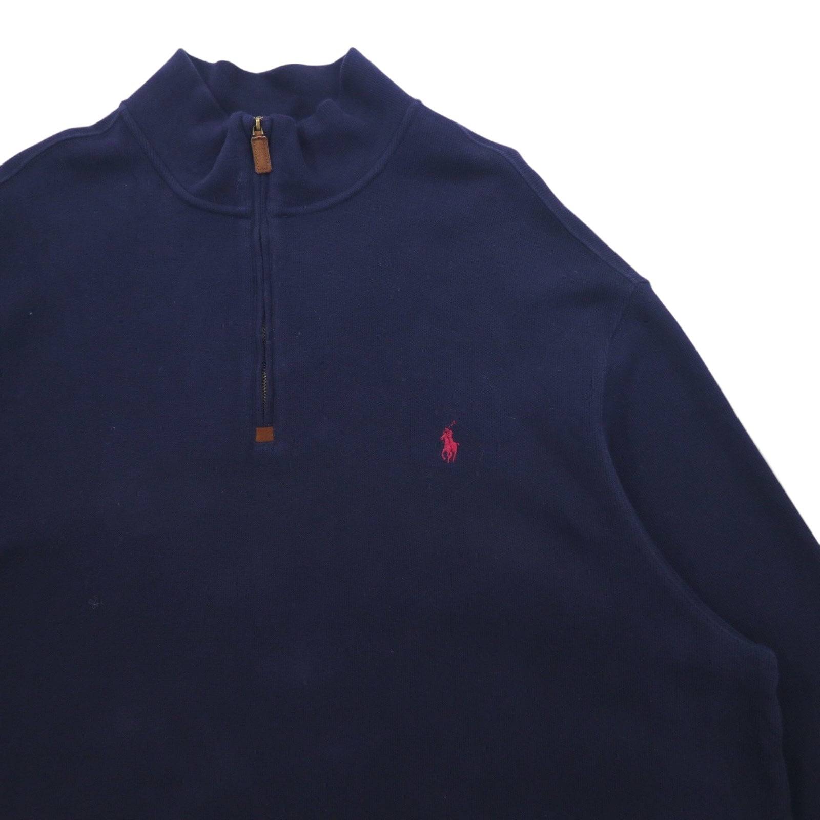 POLO RALPH LAUREN felpa con zip corta, 2XLT, blu navy, cotone, ricamo piccolo pony