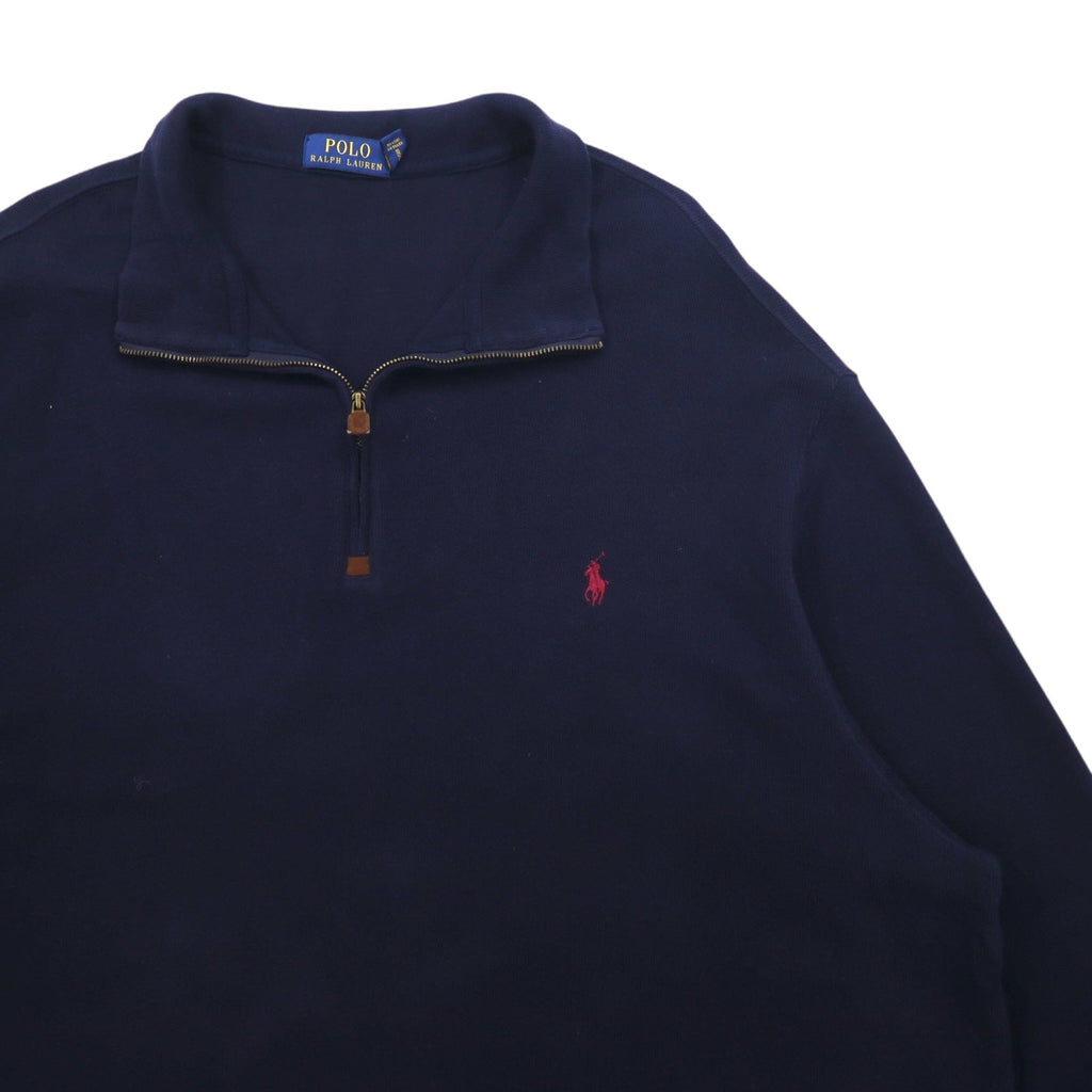 POLO RALPH LAUREN felpa con zip corta, 2XLT, blu navy, cotone, ricamo piccolo pony