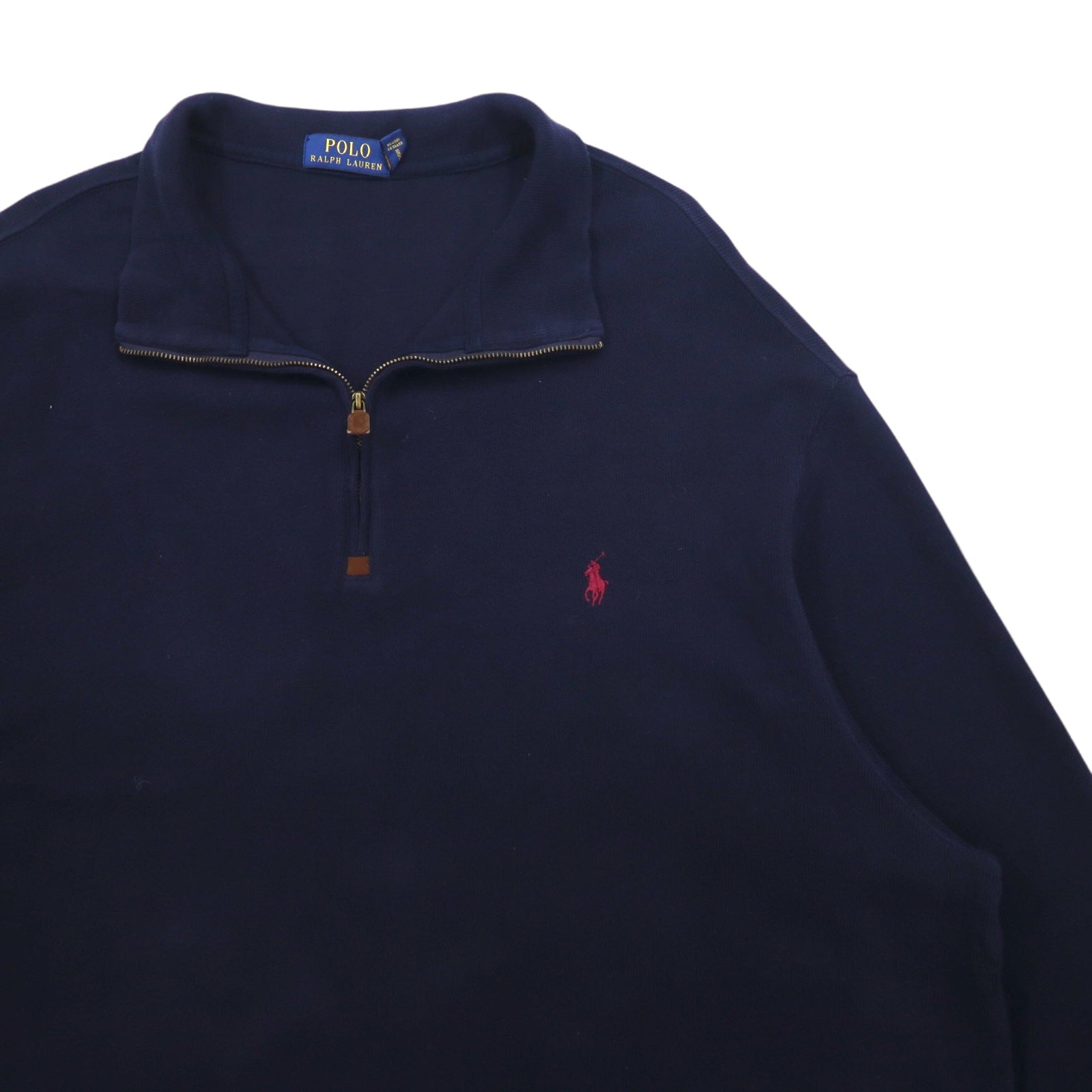 POLO RALPH LAUREN felpa con zip corta, 2XLT, blu navy, cotone, ricamo piccolo pony