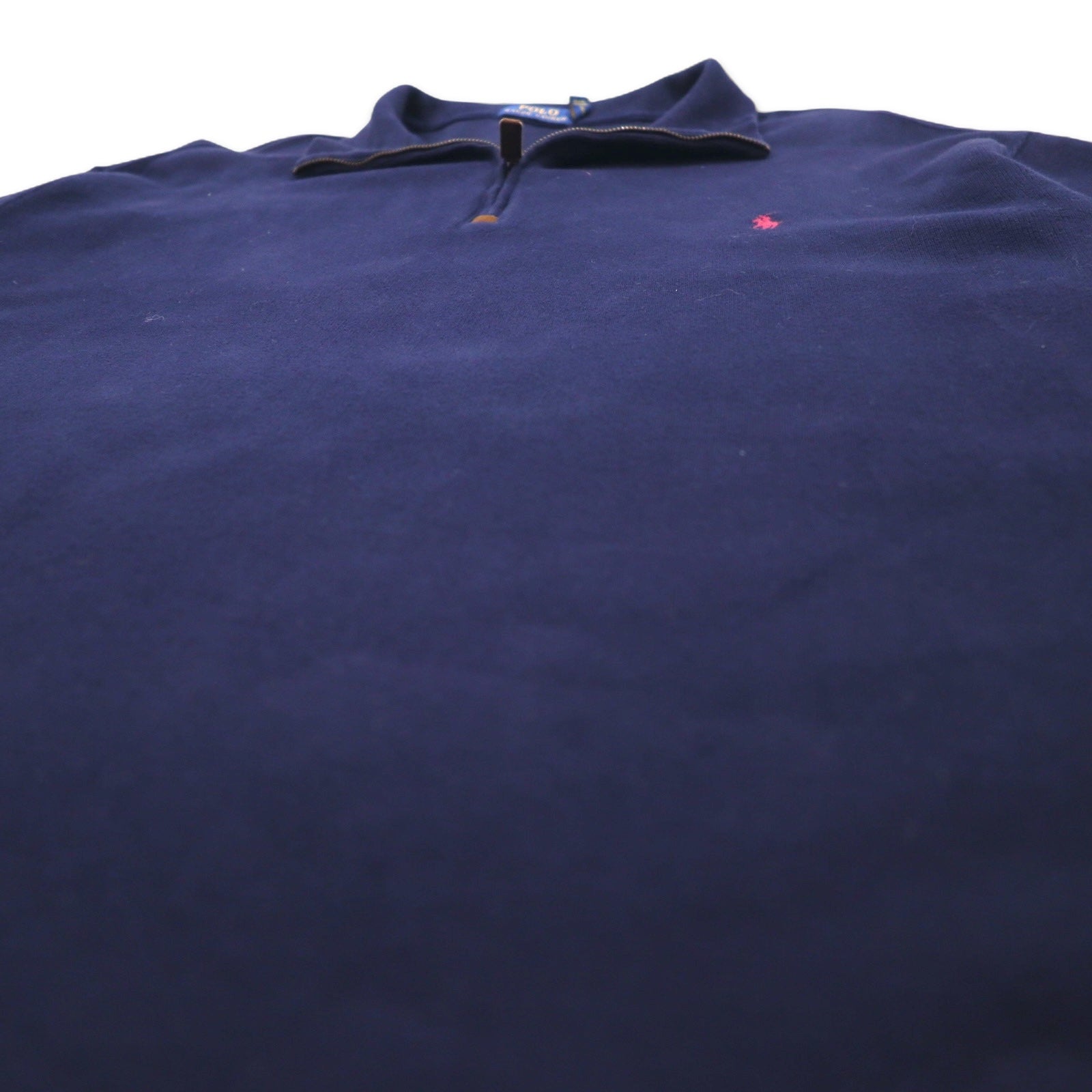 POLO RALPH LAUREN felpa con zip corta, 2XLT, blu navy, cotone, ricamo piccolo pony