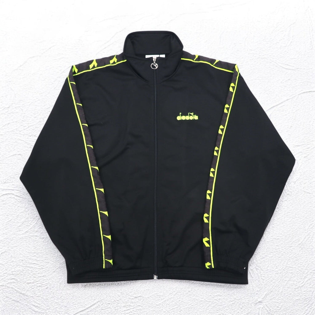 DIADORA 90年代 トラックジャケット ジャージ XL ブラック ロゴ テープ サイドライン