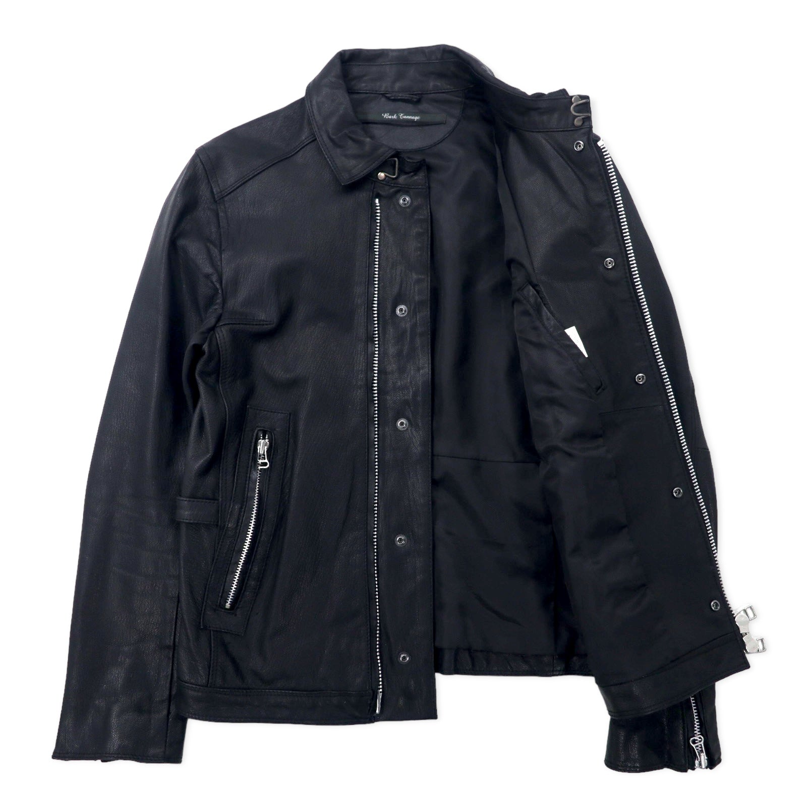 Bark Tannage (nano universe) Giacca da motociclista in pelle di capra, modello singolo, taglia 48, nera, con doppia zip