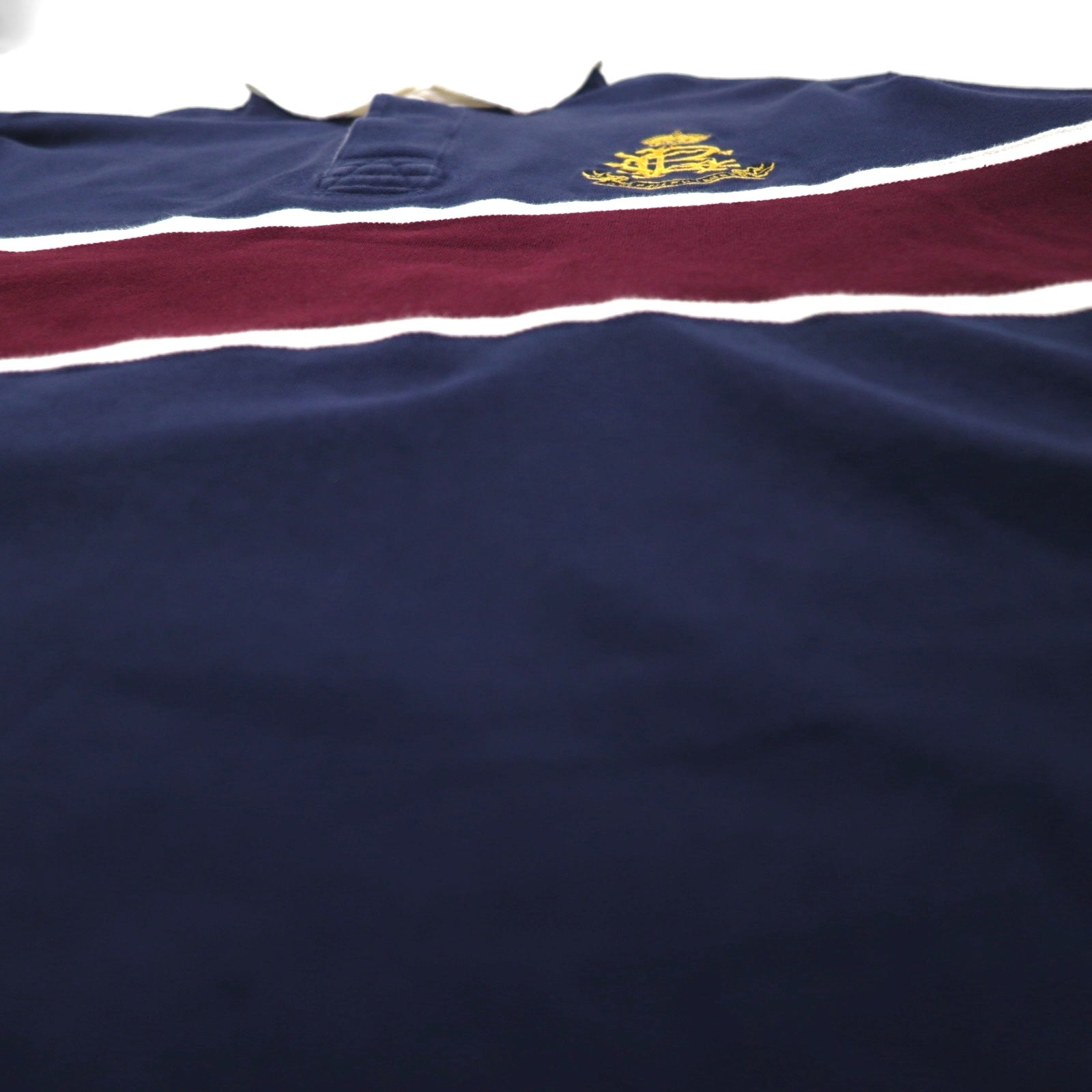 Polo by Ralph Lauren 90年代 ラインデザイン ポロシャツ 3XL ネイビー 鹿の子 エンブレムロゴ刺繍