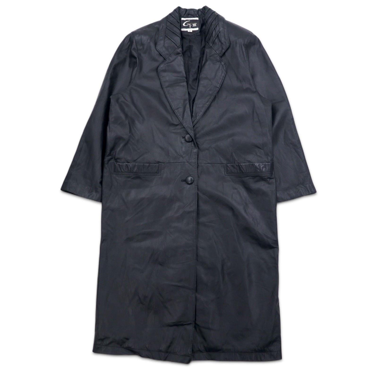 Anni '90 GLOBAL IDENTITY G-III LEATHER Chesterfield in pelle M Nero Pelle Fodera Paisley