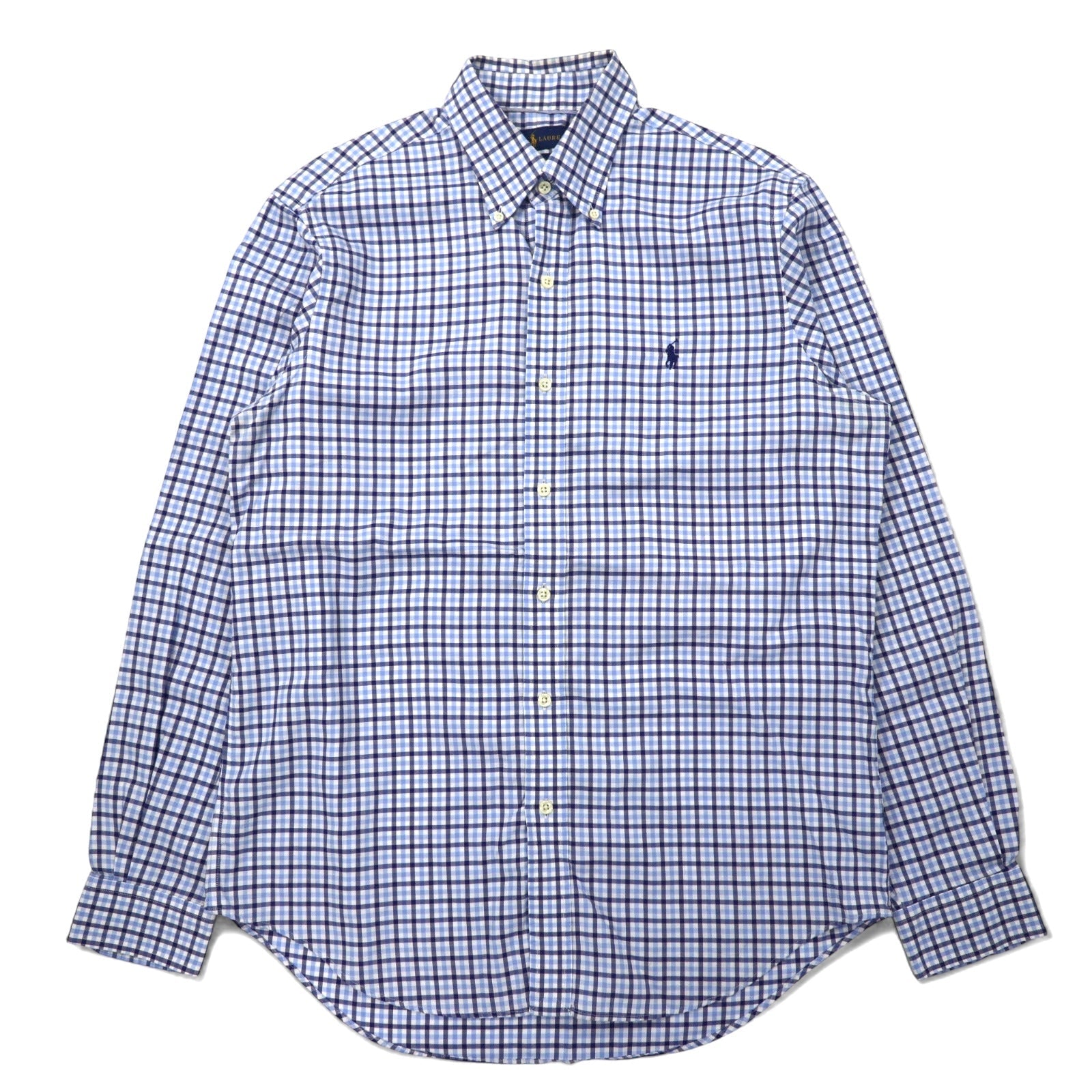 RALPH LAUREN Camicia Button-Down M Blu A Quadri Cotone NON-IRON Ricamo Piccolo Pony