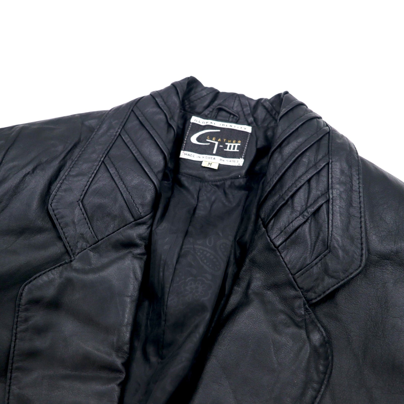Anni '90 GLOBAL IDENTITY G-III LEATHER Chesterfield in pelle M Nero Pelle Fodera Paisley