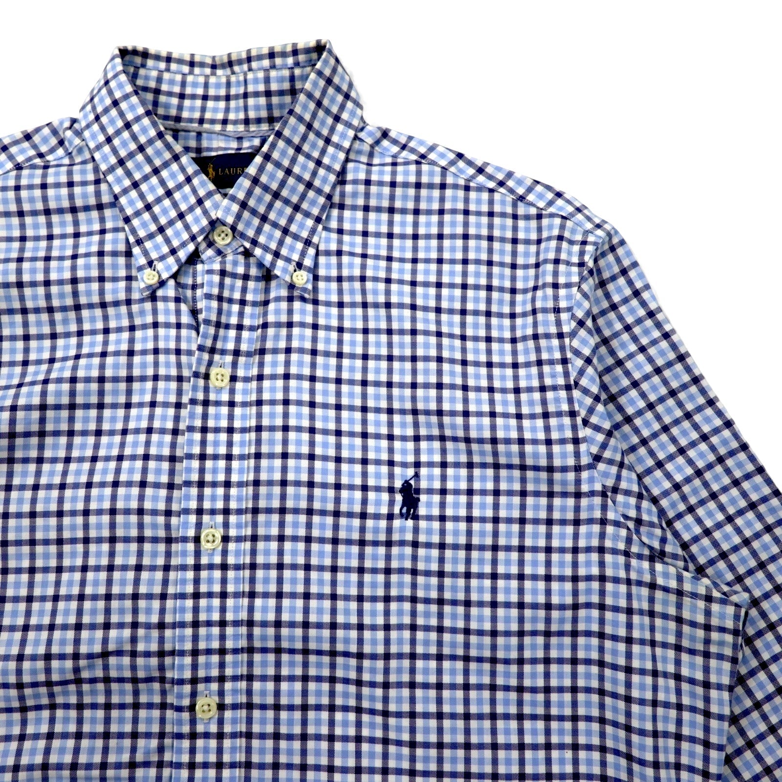 RALPH LAUREN Camicia Button-Down M Blu A Quadri Cotone NON-IRON Ricamo Piccolo Pony