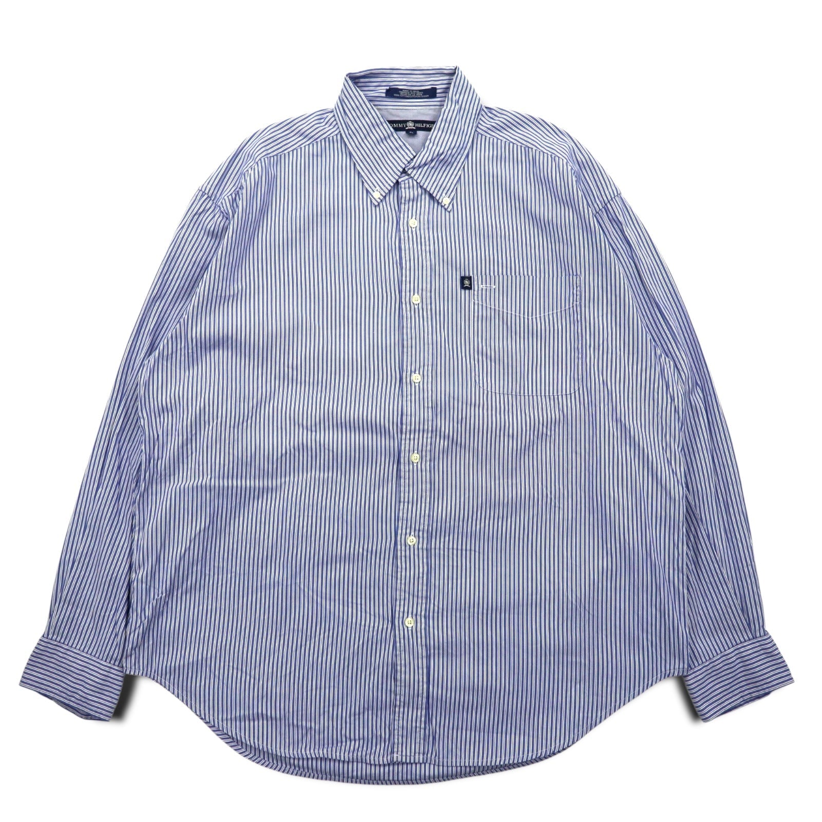 TOMMY HILFIGER anni '90 camicia button-down oversize L blu a righe cotone