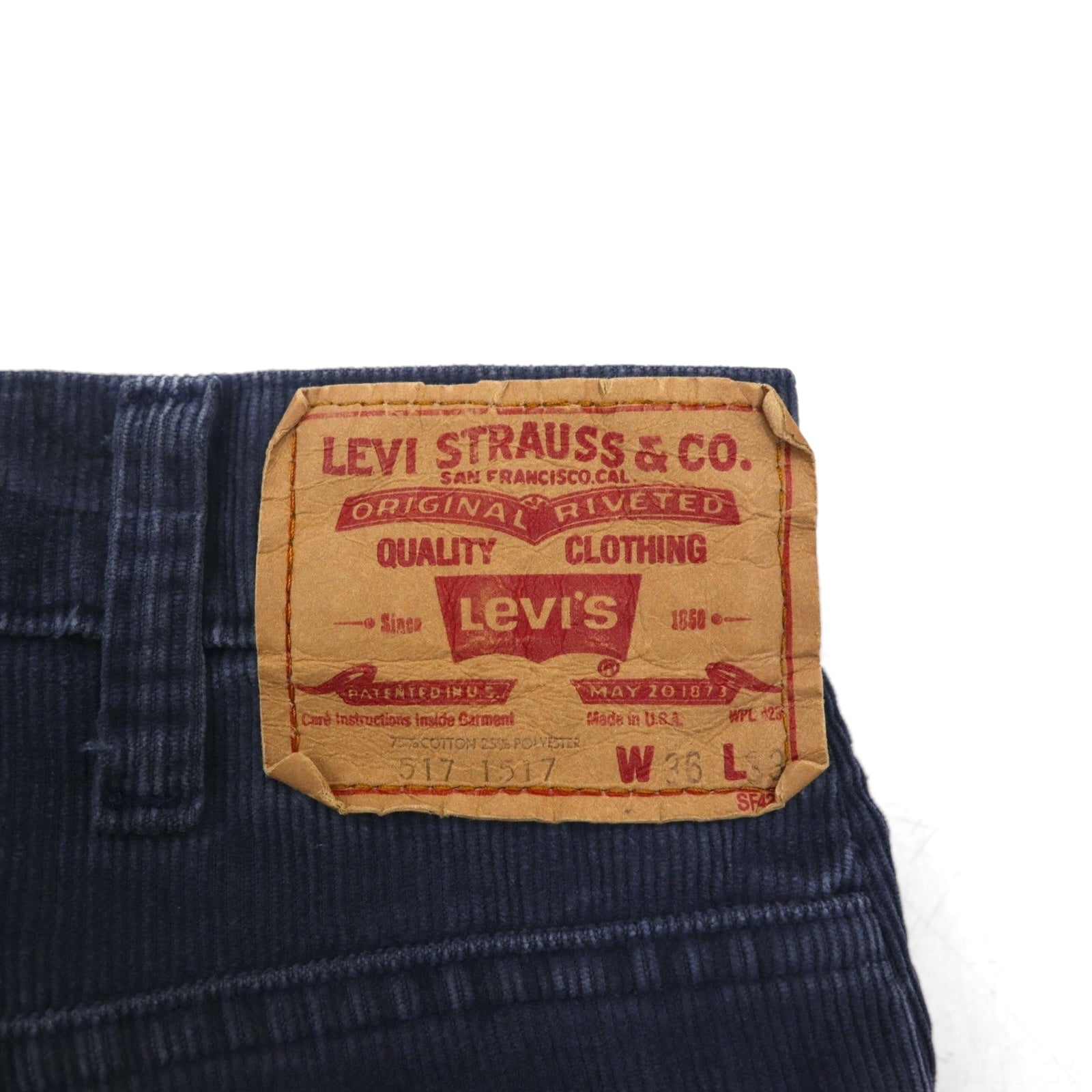Levi's 80年代 USA製 517 ブーツカット コーデュロイ チノパンツ L ネイビー 1517 42TALON ボタン裏513 白タブ