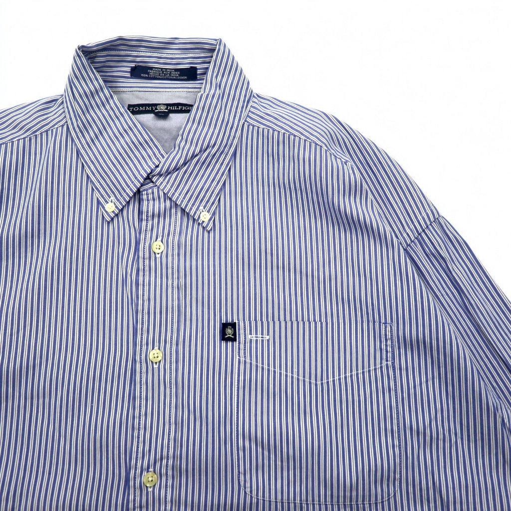 TOMMY HILFIGER anni '90 camicia button-down oversize L blu a righe cotone